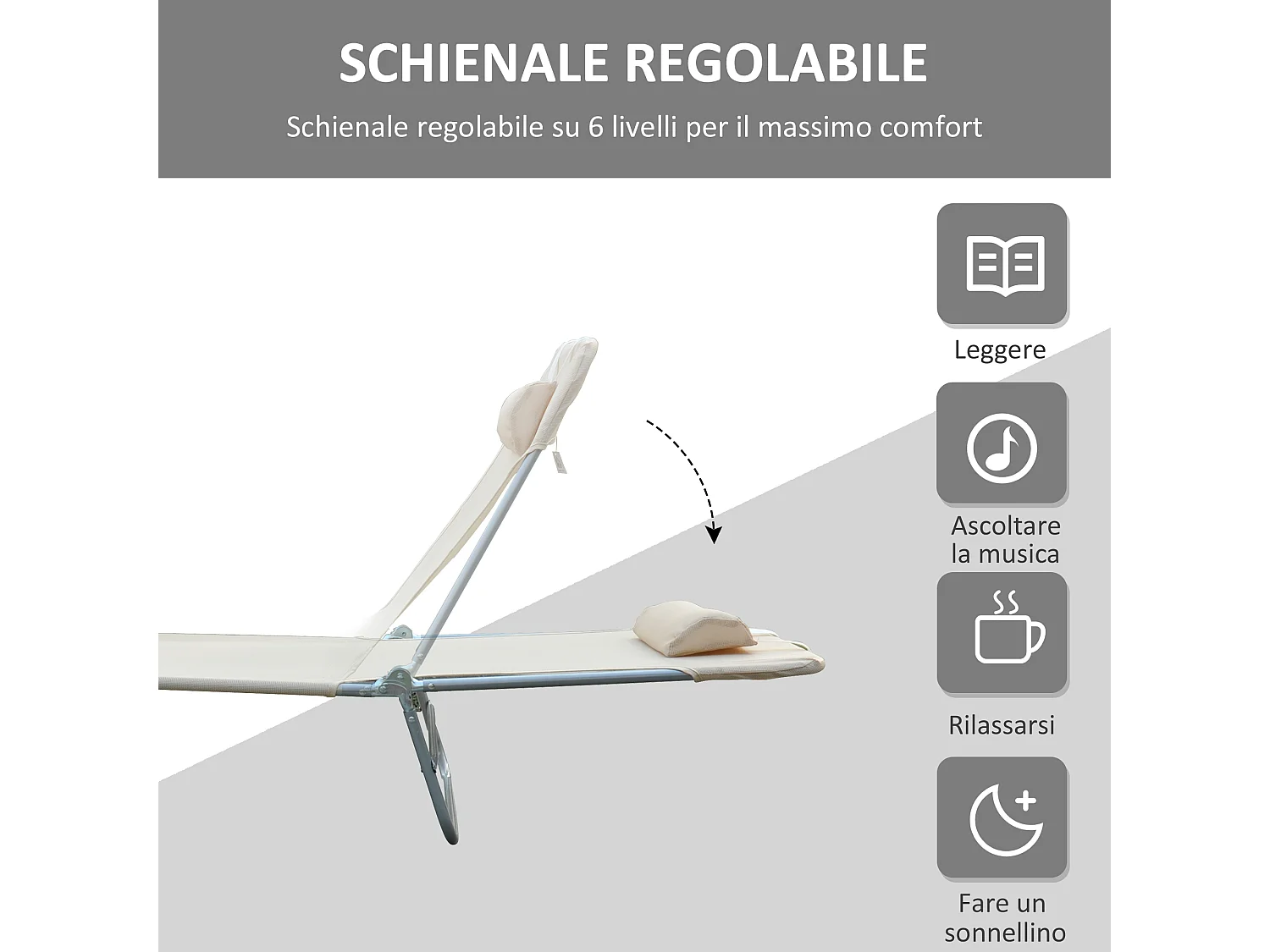 Set 2 sdraio pieghevoli con schienale reclinabile a 4 livelli