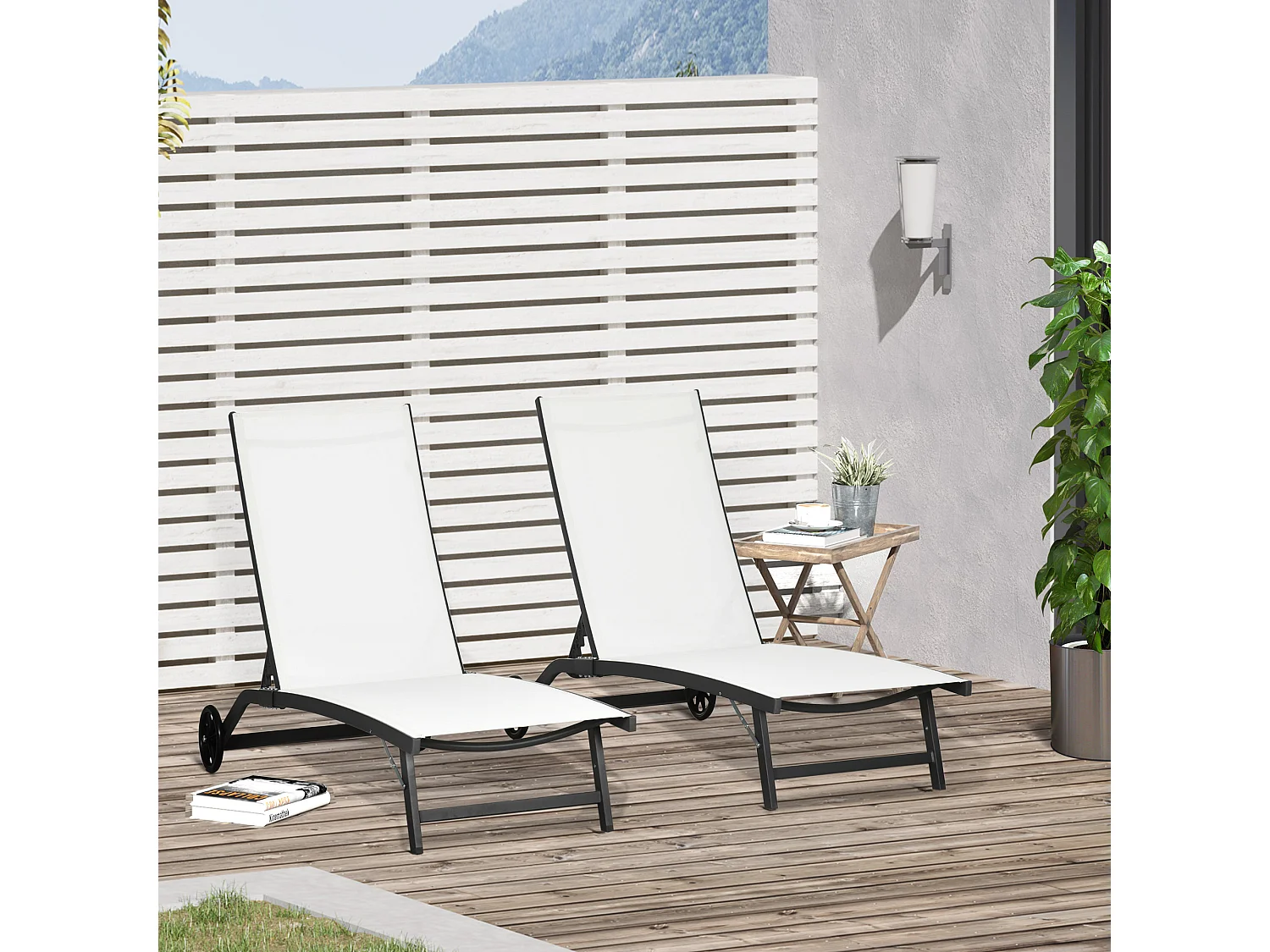 Set 2 lettini prendisole con schienale reclinabile su 5 livelli crema