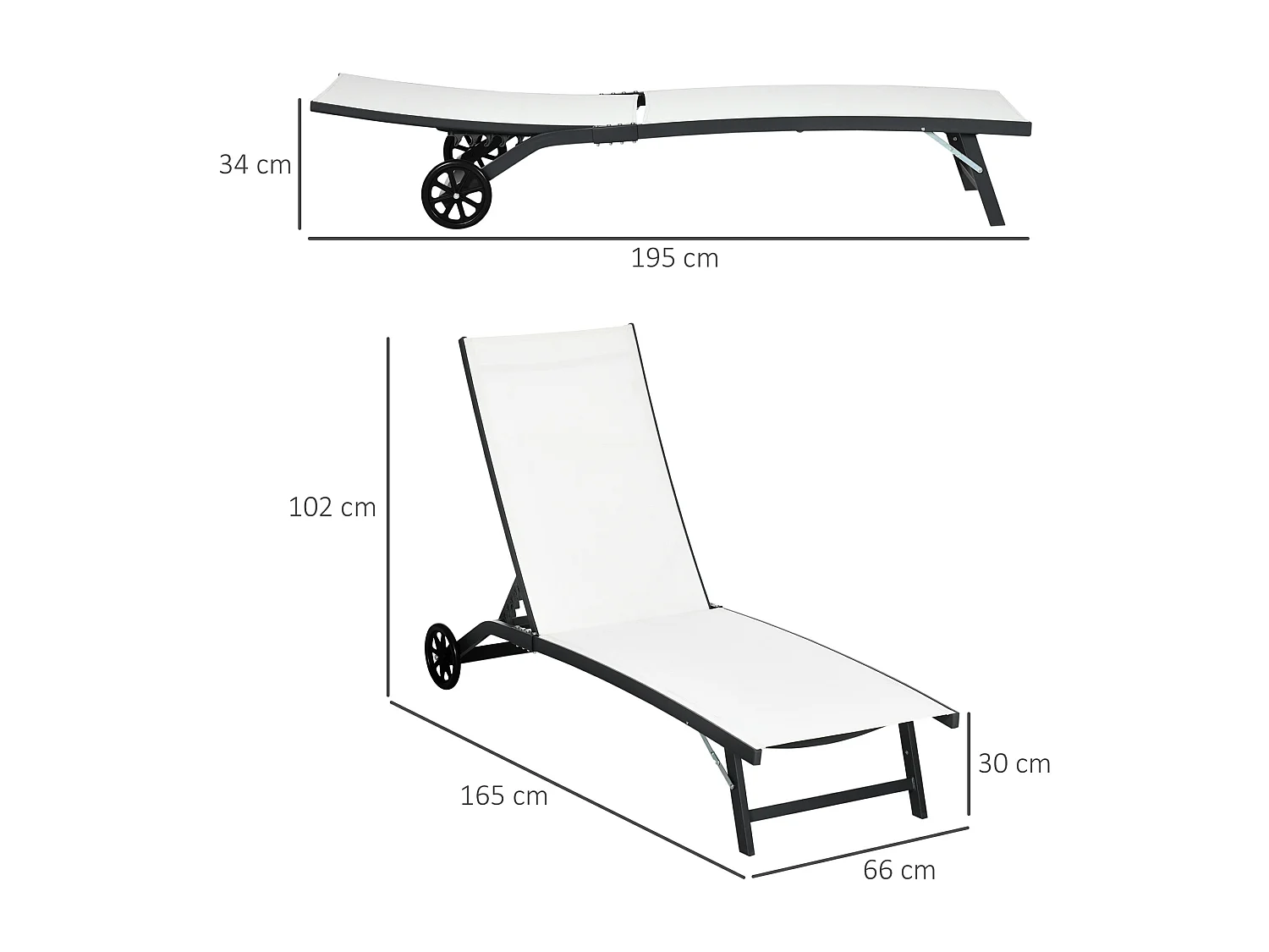 Set 2 lettini prendisole con schienale reclinabile su 5 livelli crema