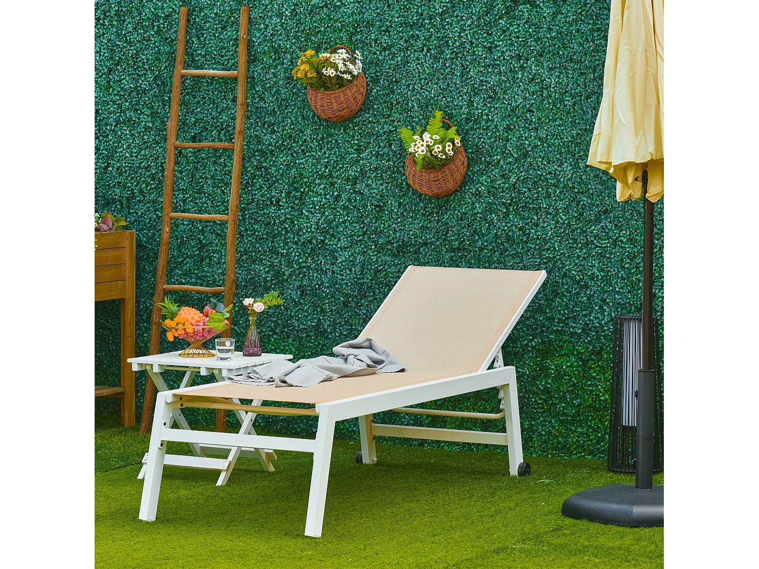 Lettino prendisole con schienale reclinabile su 5 livelli grigio nero