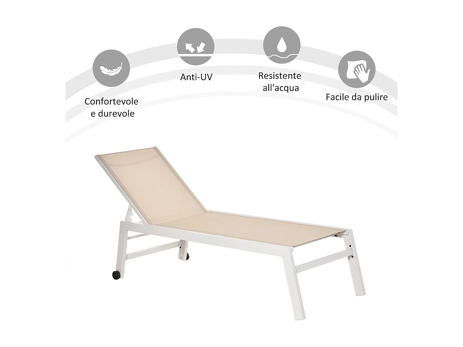 Lettino prendisole con schienale reclinabile su 5 livelli grigio nero