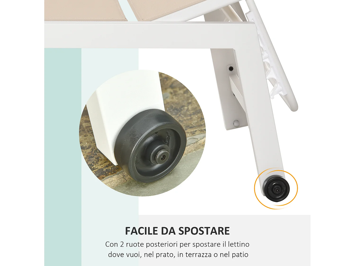 Lettino prendisole con schienale reclinabile su 5 livelli grigio nero