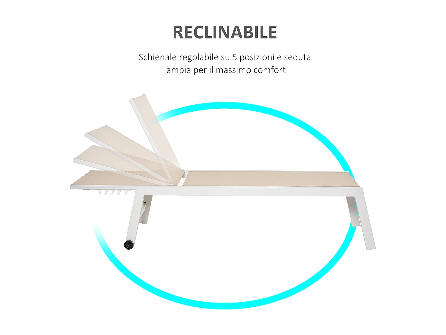 Lettino prendisole con schienale reclinabile su 5 livelli grigio nero