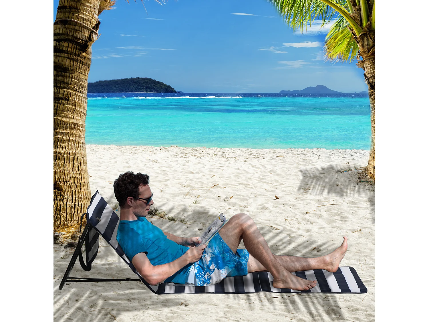 Set 2 sdraio da spiaggia pieghevoli ad angolo regolabile multicolore