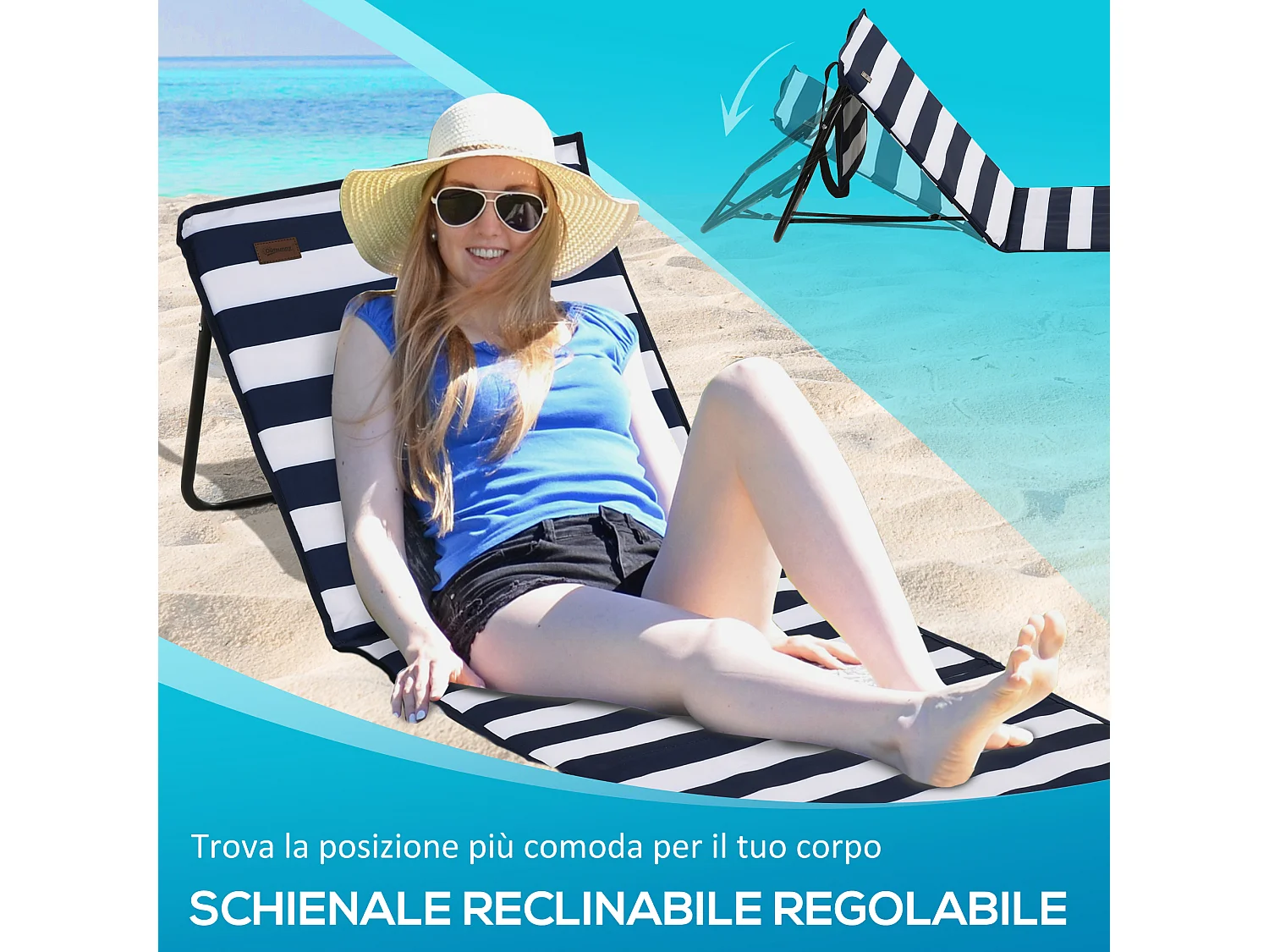 Set 2 sdraio da spiaggia pieghevoli ad angolo regolabile multicolore