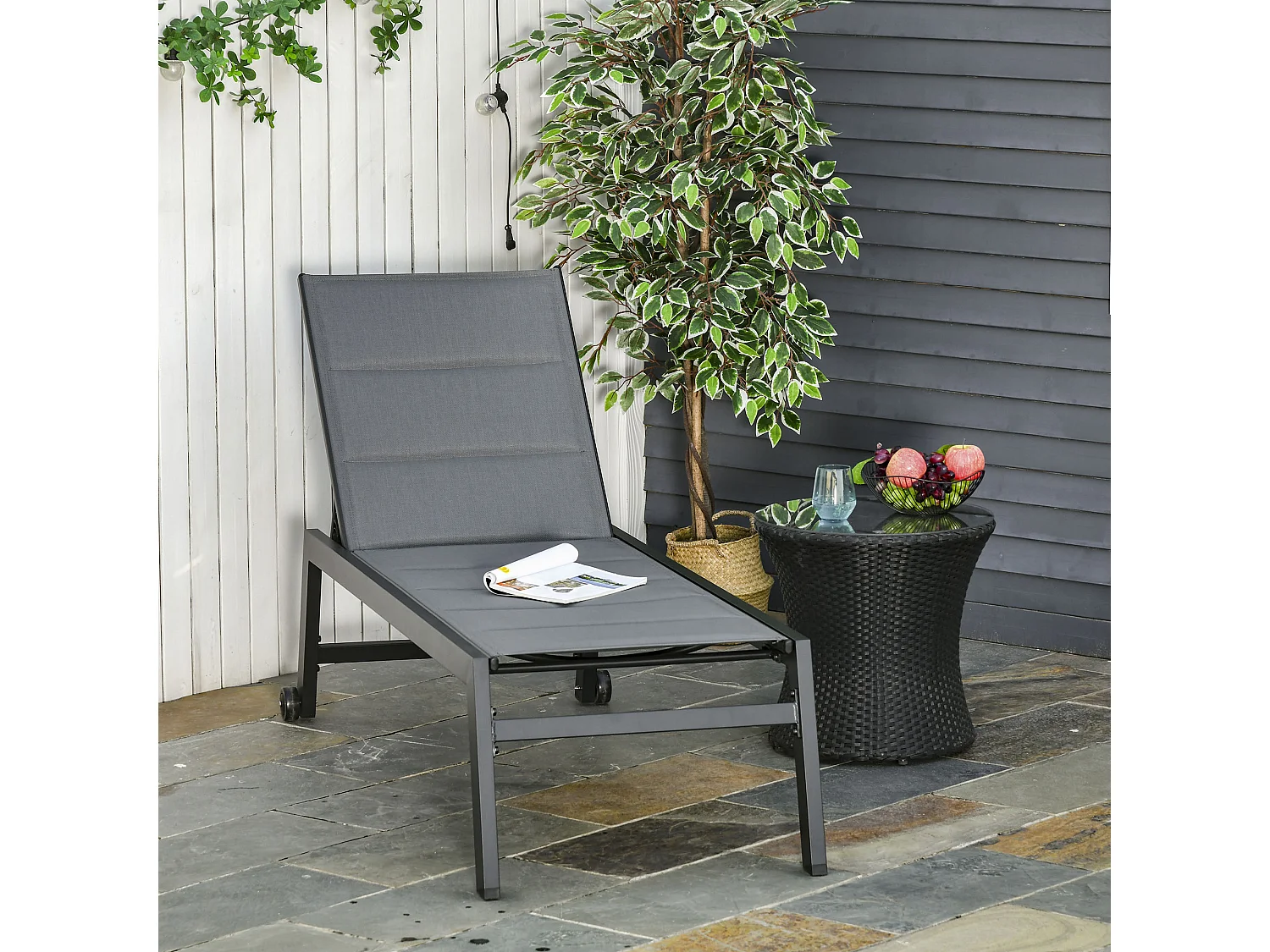 Sdraio da Giardino Reclinabile con Rivestimento Imbottito in Alluminio e Texteline