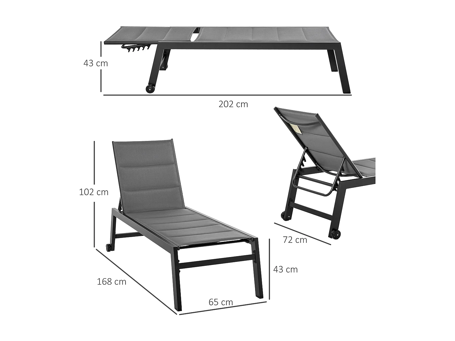 Sdraio da Giardino Reclinabile con Rivestimento Imbottito in Alluminio e Texteline