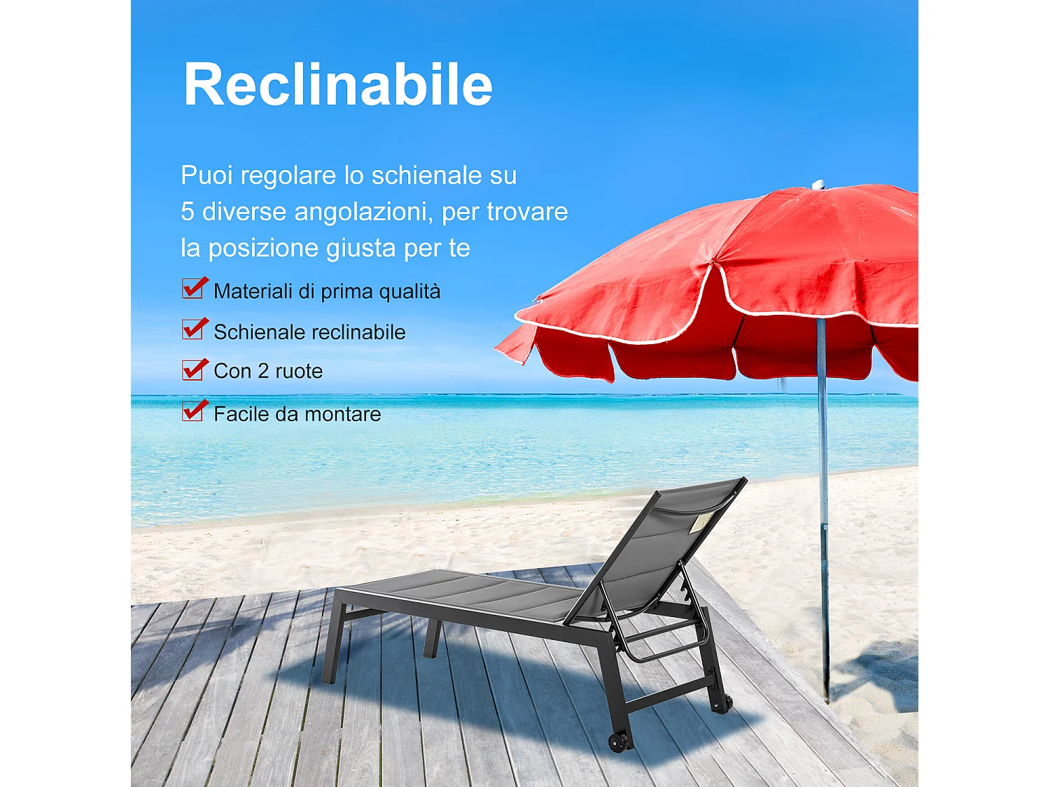 Sdraio da Giardino Reclinabile con Rivestimento Imbottito in Alluminio e Texteline