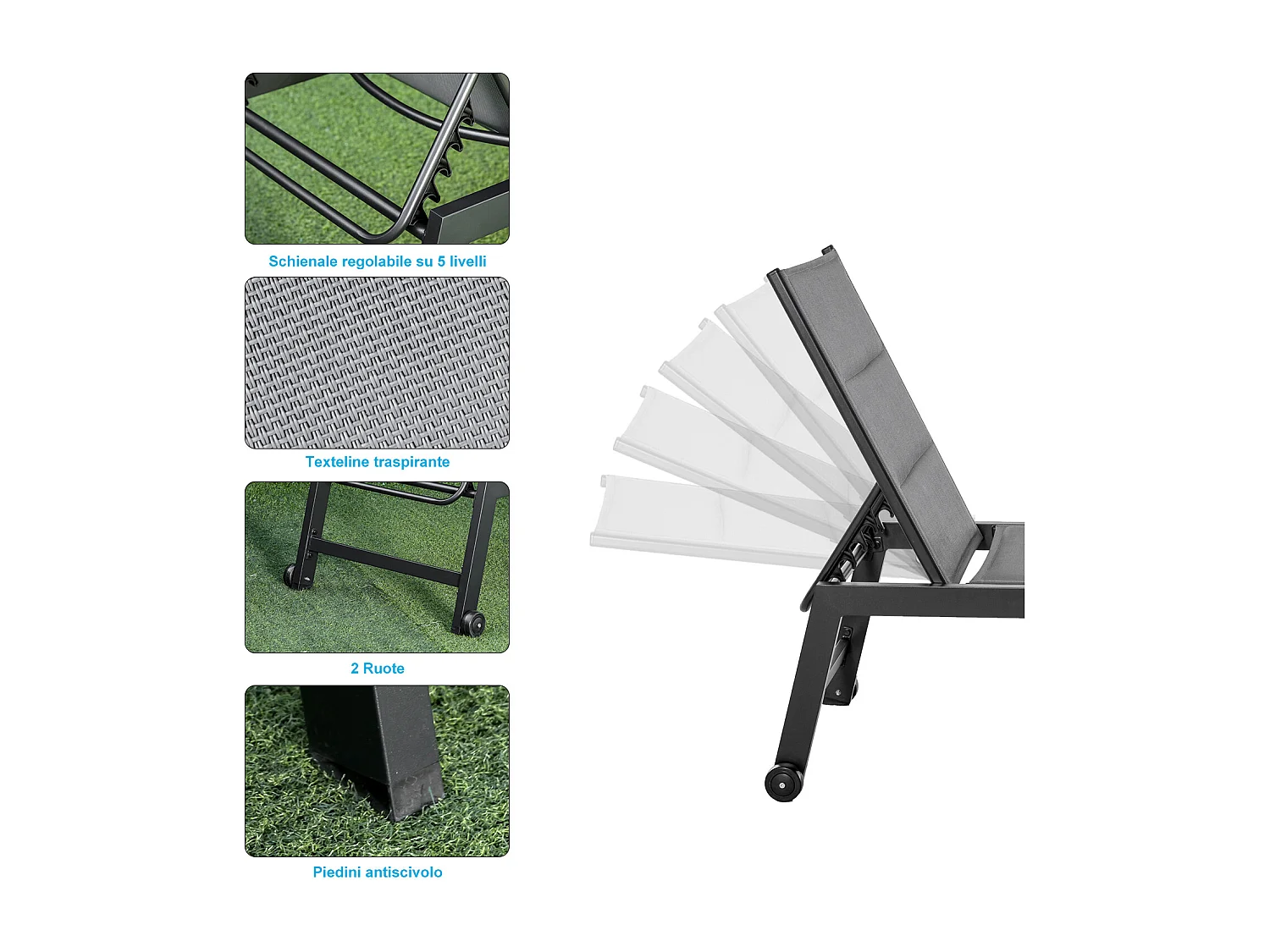Sdraio da Giardino Reclinabile con Rivestimento Imbottito in Alluminio e Texteline
