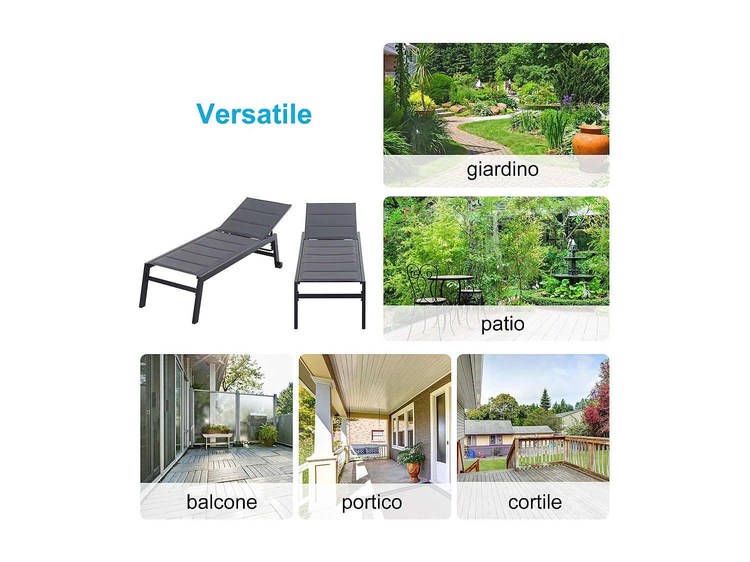 Sdraio da Giardino Reclinabile con Rivestimento Imbottito in Alluminio e Texteline