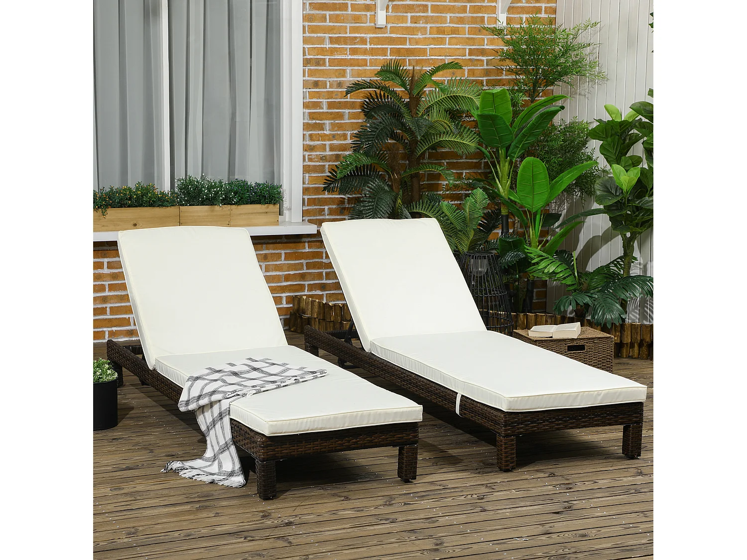 Set 2 lettini sdraio rattan pe schienale a 5 reclinazioni