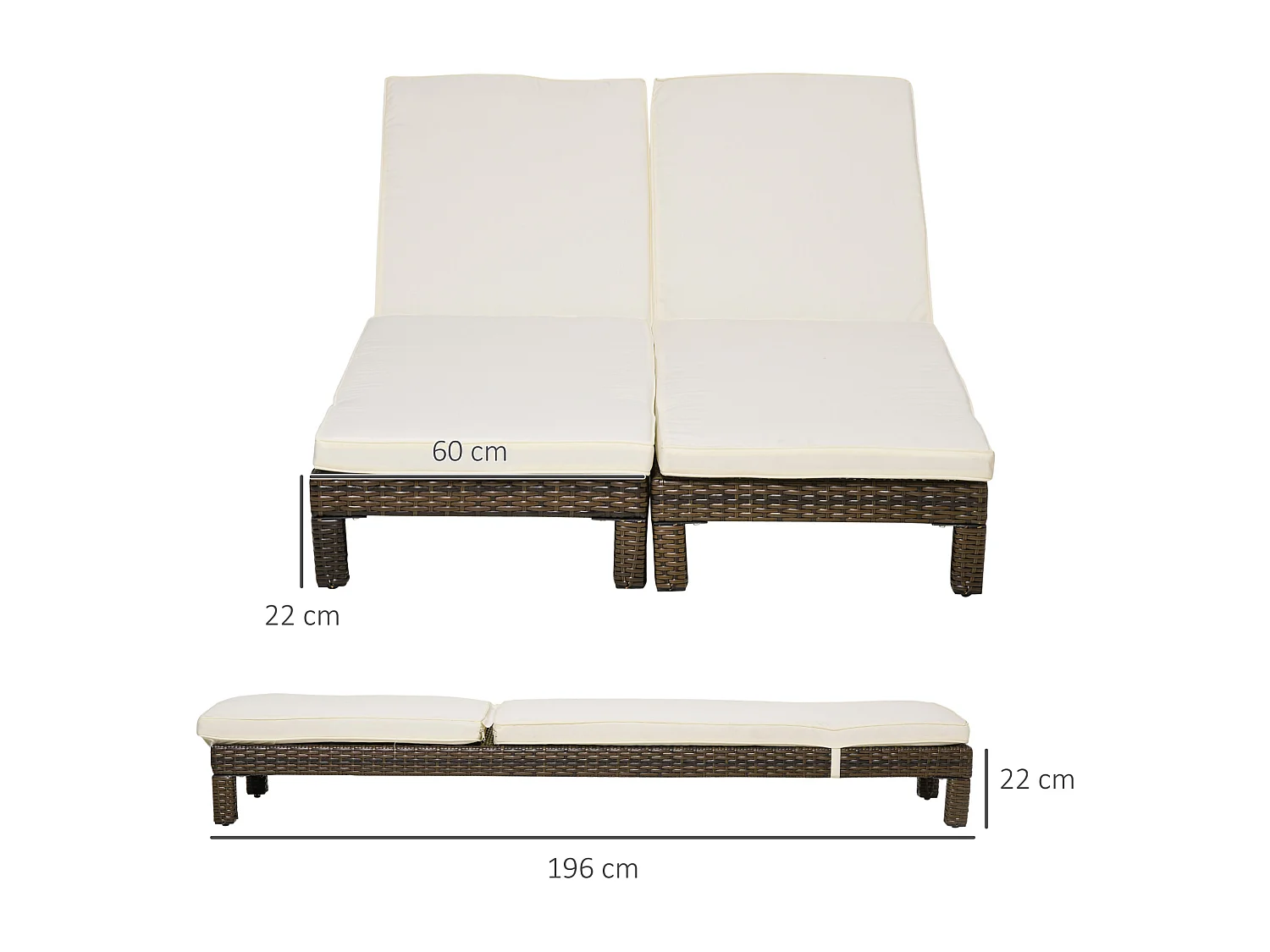 Set 2 lettini sdraio rattan pe schienale a 5 reclinazioni