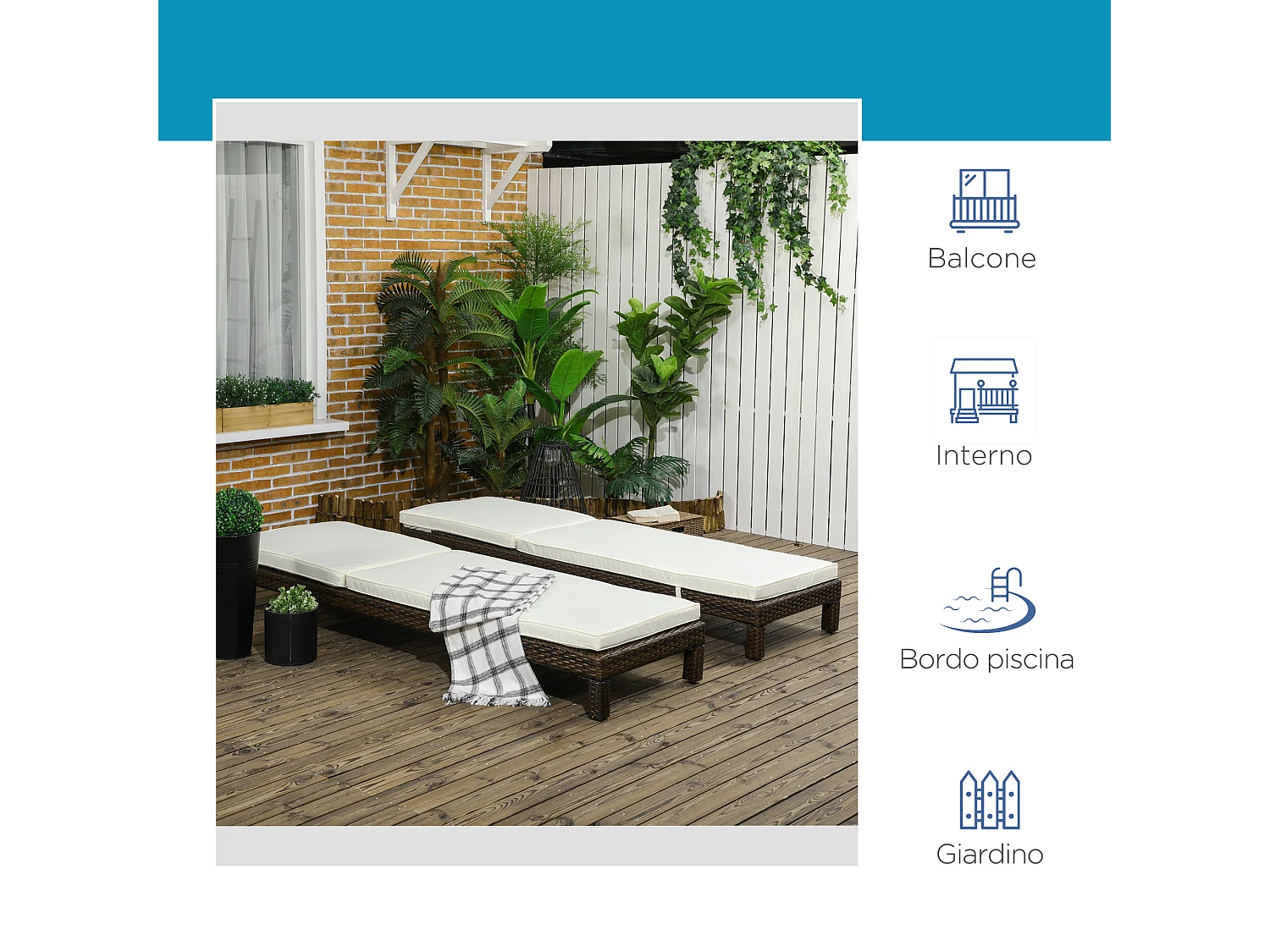 Set 2 lettini sdraio rattan pe schienale a 5 reclinazioni