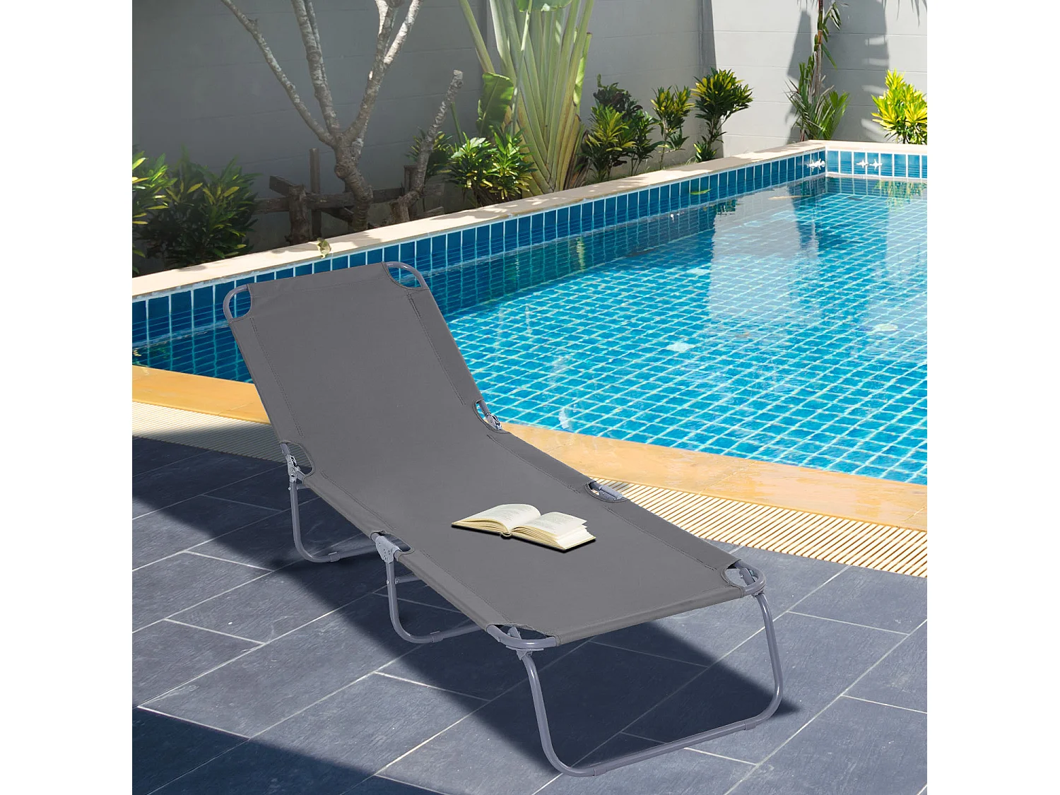 Sdraio Pieghevole con Schienale Regolabile in Tessuto Oxford per Giardino Spiaggia Piscina