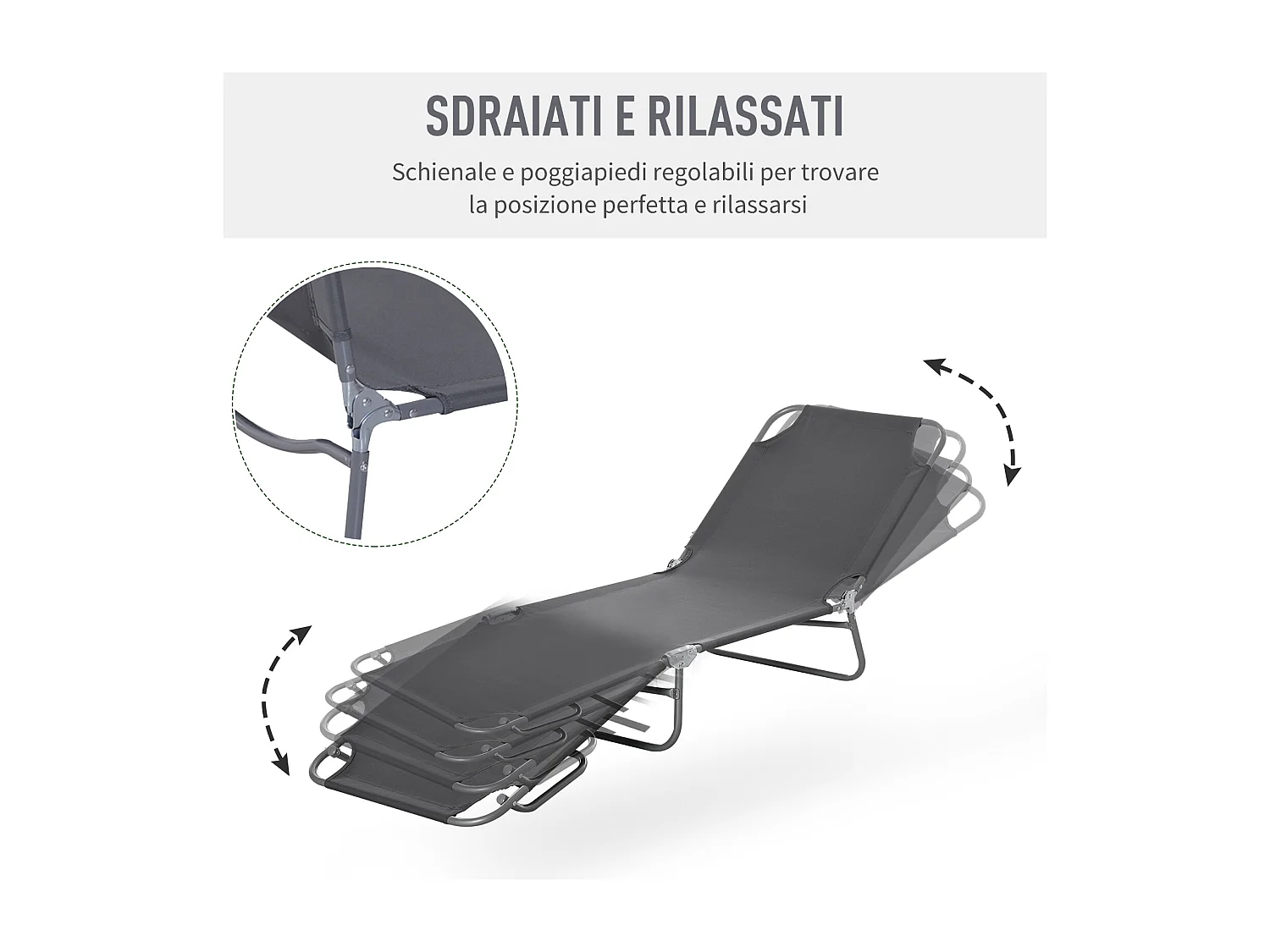 Sdraio Pieghevole con Schienale Regolabile in Tessuto Oxford per Giardino Spiaggia Piscina