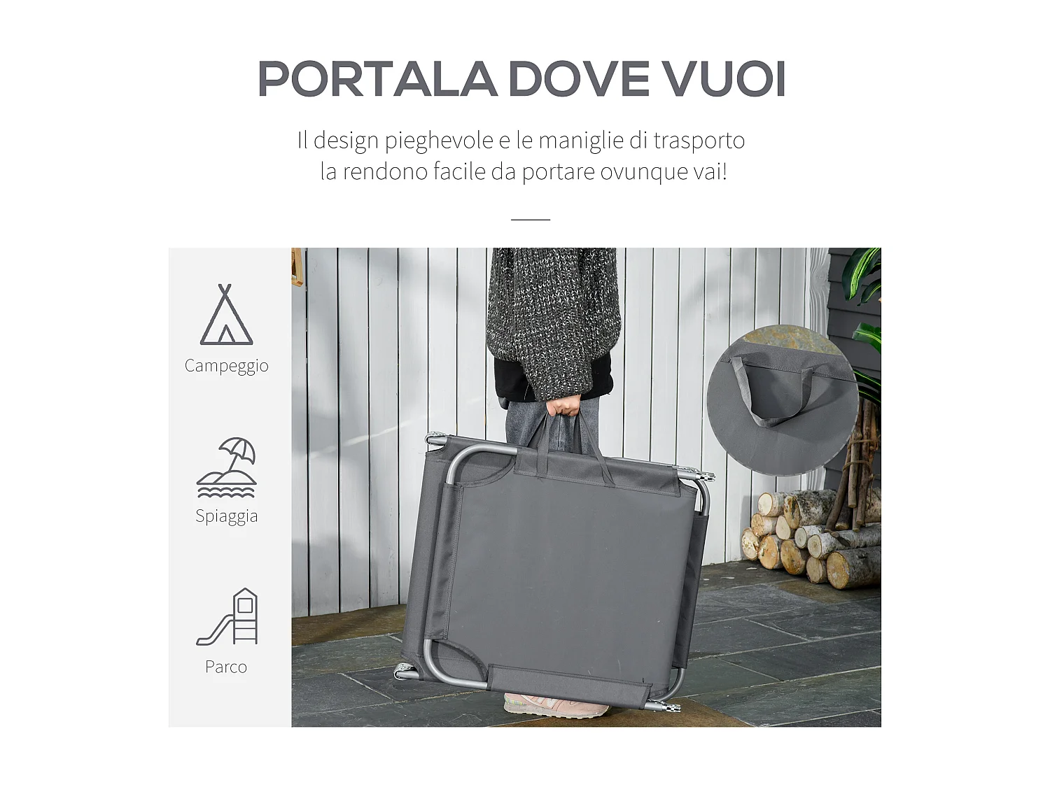 Sdraio Pieghevole con Schienale Regolabile in Tessuto Oxford per Giardino Spiaggia Piscina