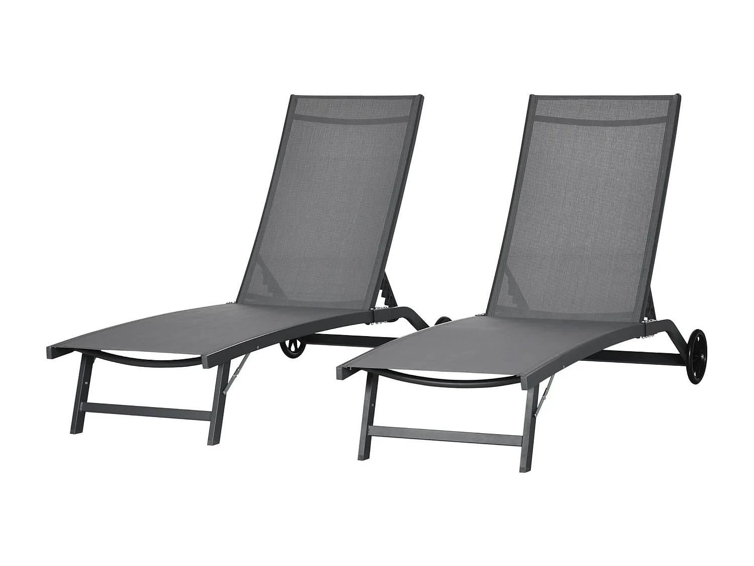 Set 2 lettini prendisole con schienale reclinabile su 5 livelli grigio