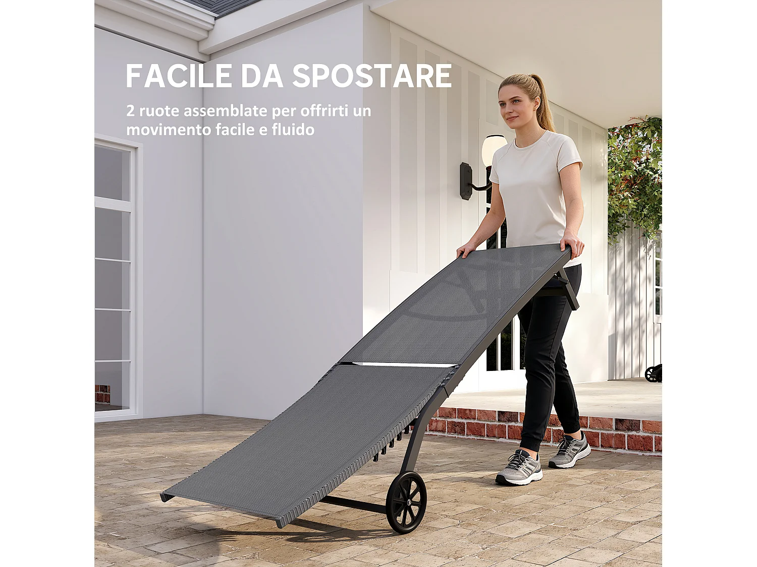 Set 2 lettini prendisole con schienale reclinabile su 5 livelli grigio