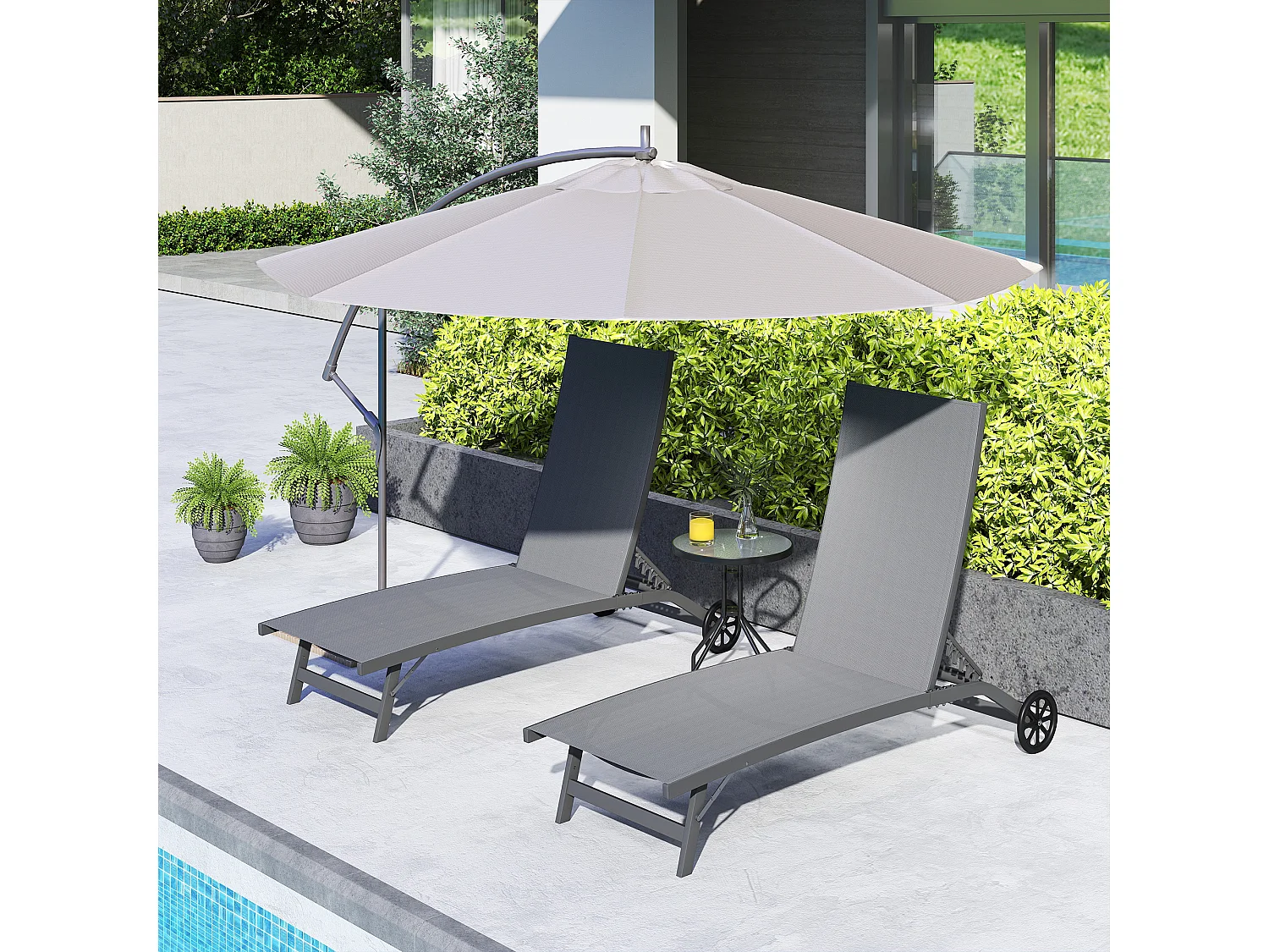 Set 2 lettini prendisole con schienale reclinabile su 5 livelli grigio