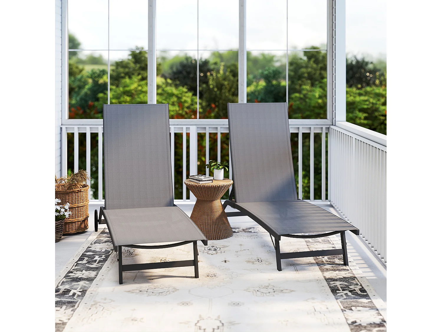 Set 2 lettini prendisole con schienale reclinabile su 5 livelli grigio