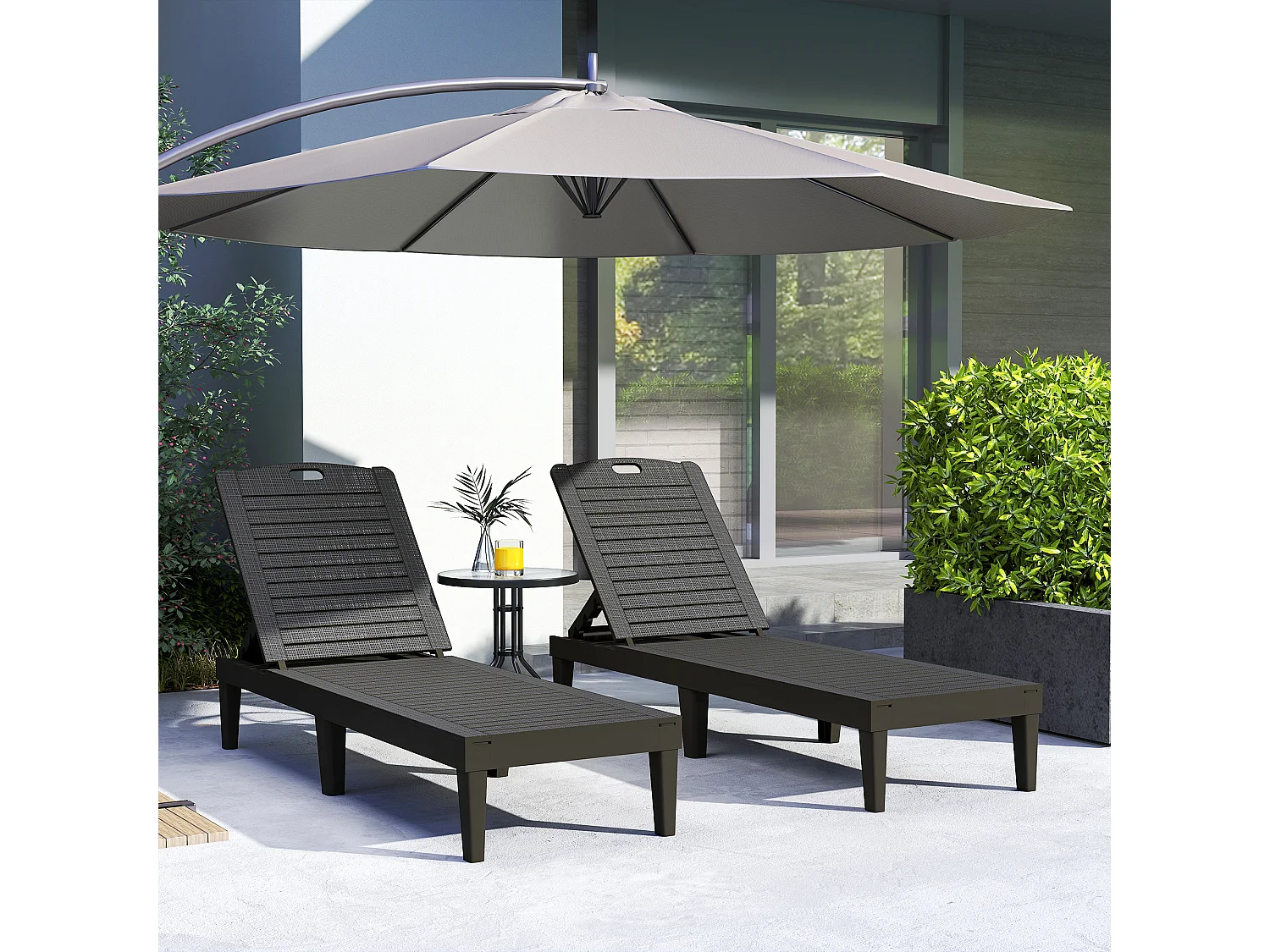 Set 2 lettini prendisole con schienale a 4 reclinazioni nero