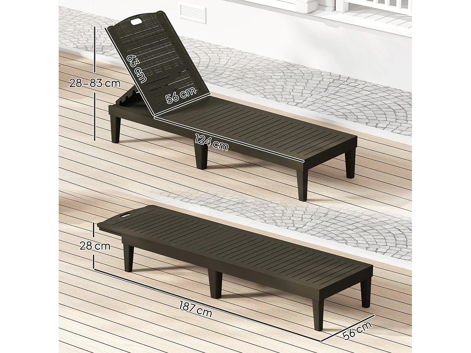 Set 2 lettini prendisole con schienale a 4 reclinazioni nero