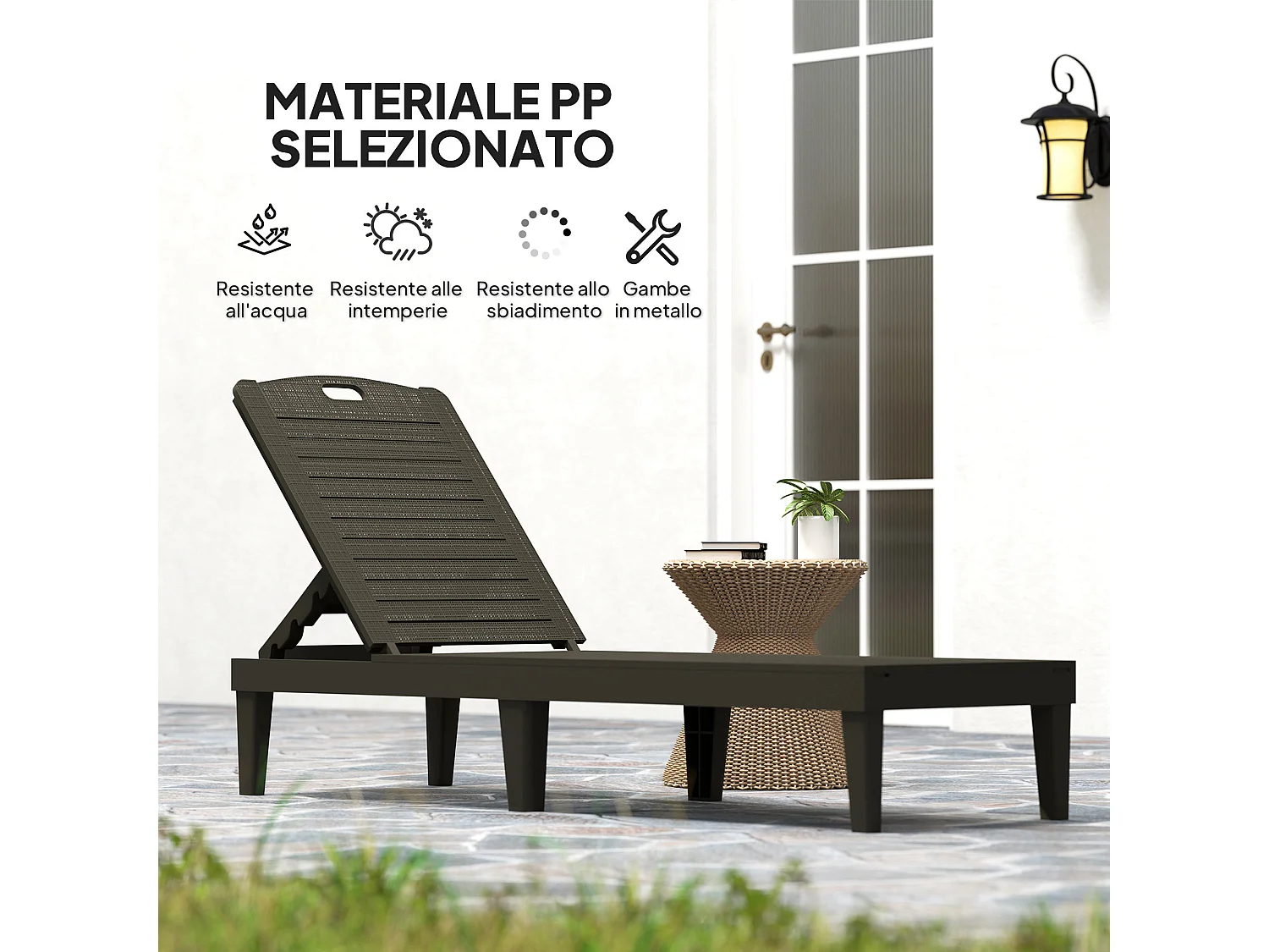 Set 2 lettini prendisole con schienale a 4 reclinazioni nero