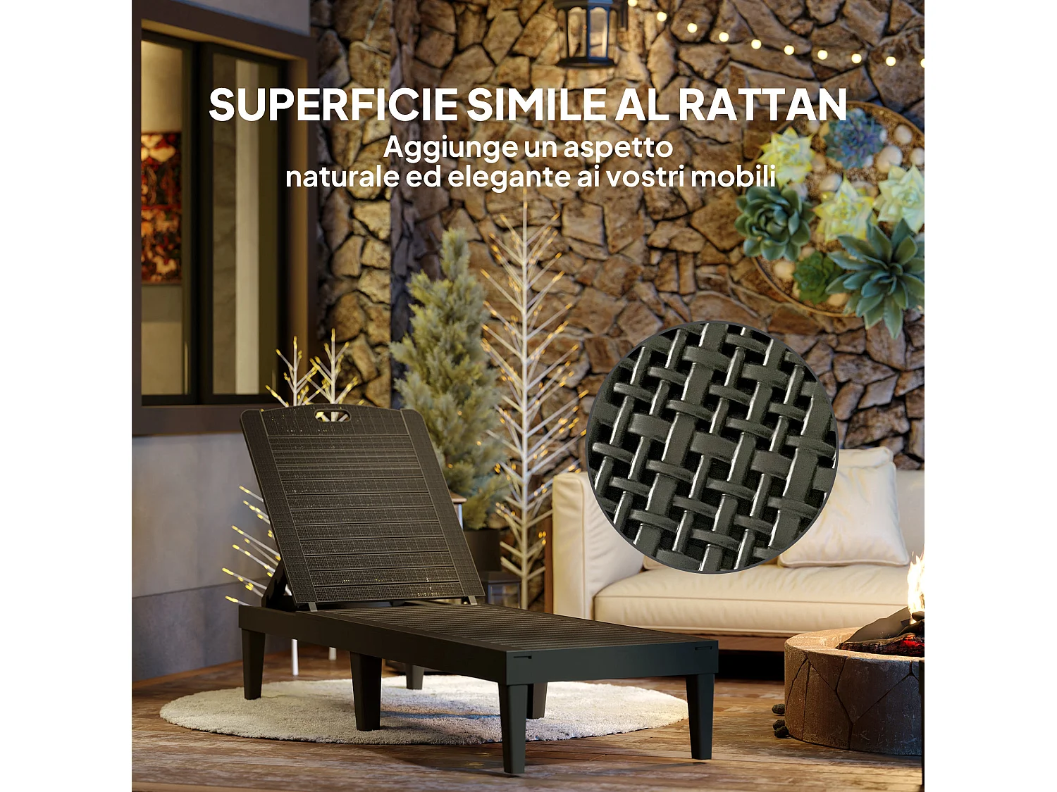 Set 2 lettini prendisole con schienale a 4 reclinazioni nero