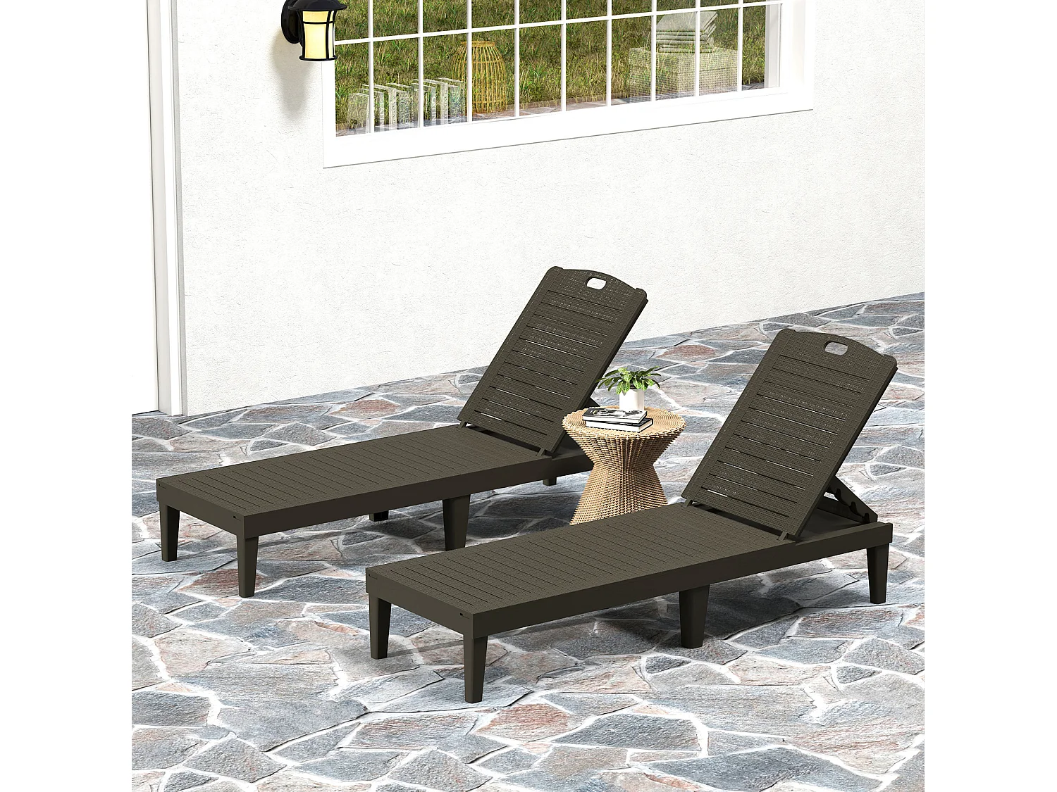 Set 2 lettini prendisole con schienale a 4 reclinazioni nero