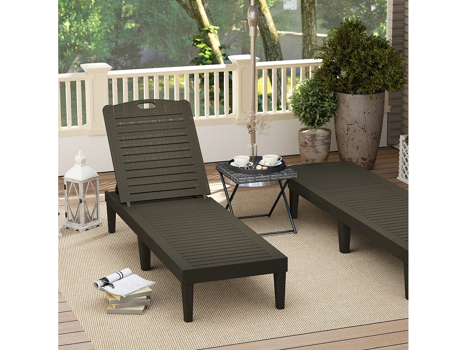 Set 2 lettini prendisole con schienale a 4 reclinazioni nero