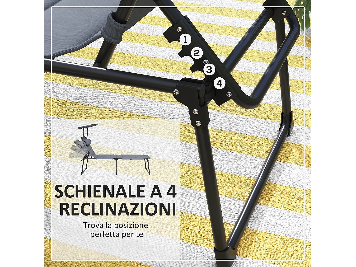 Sdraio da giardino pieghevole con schienale regolabile e cuscino