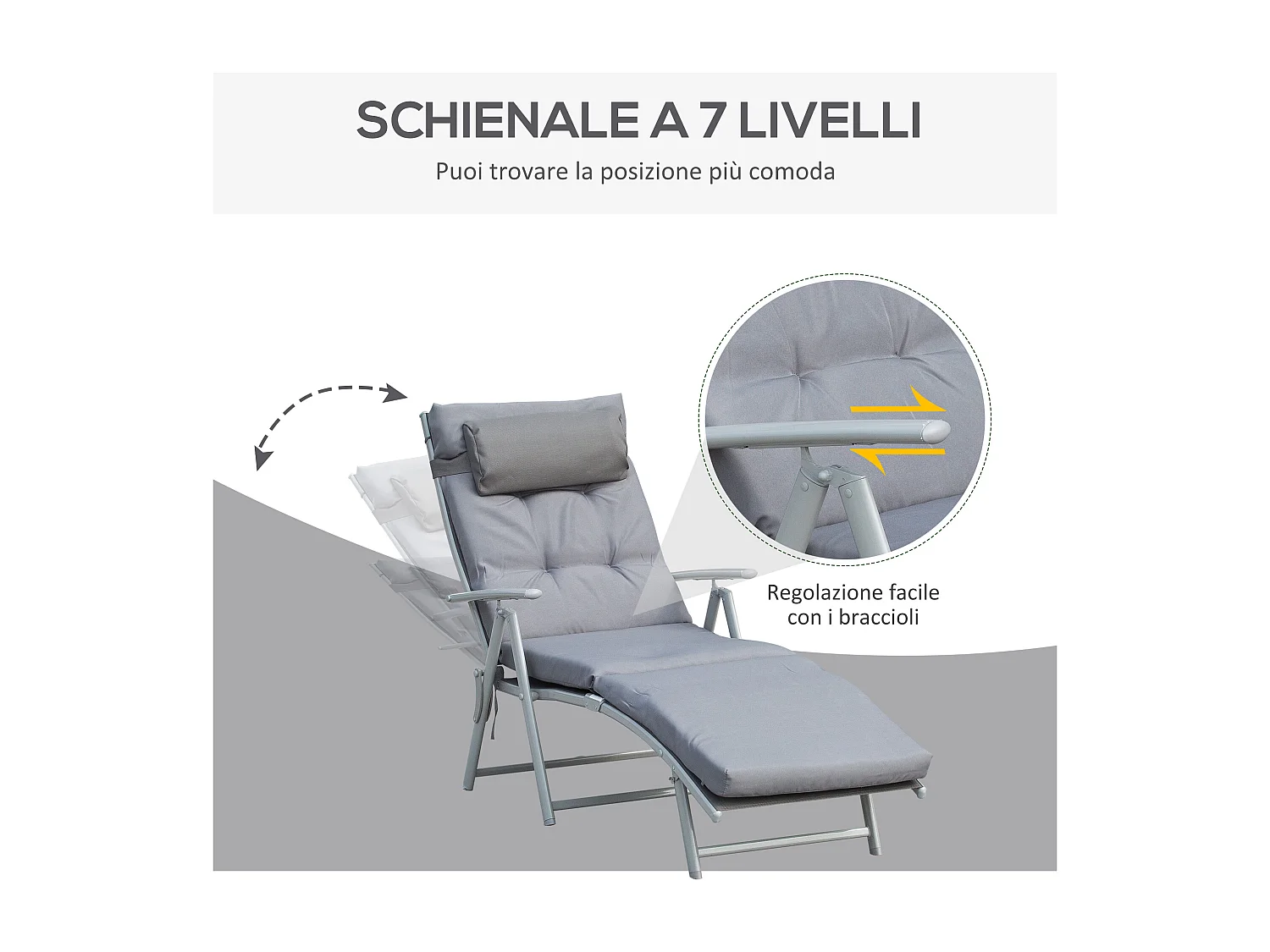 Sdraio da giardino pieghevole con materassino schienale 7 reclinazioni