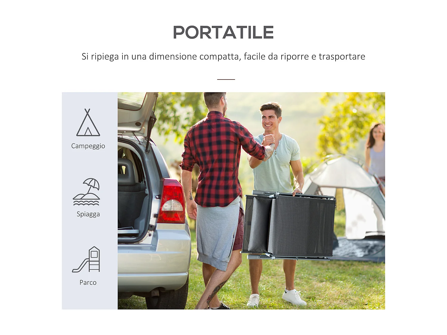 Sdraio da giardino pieghevole con materassino schienale 7 reclinazioni