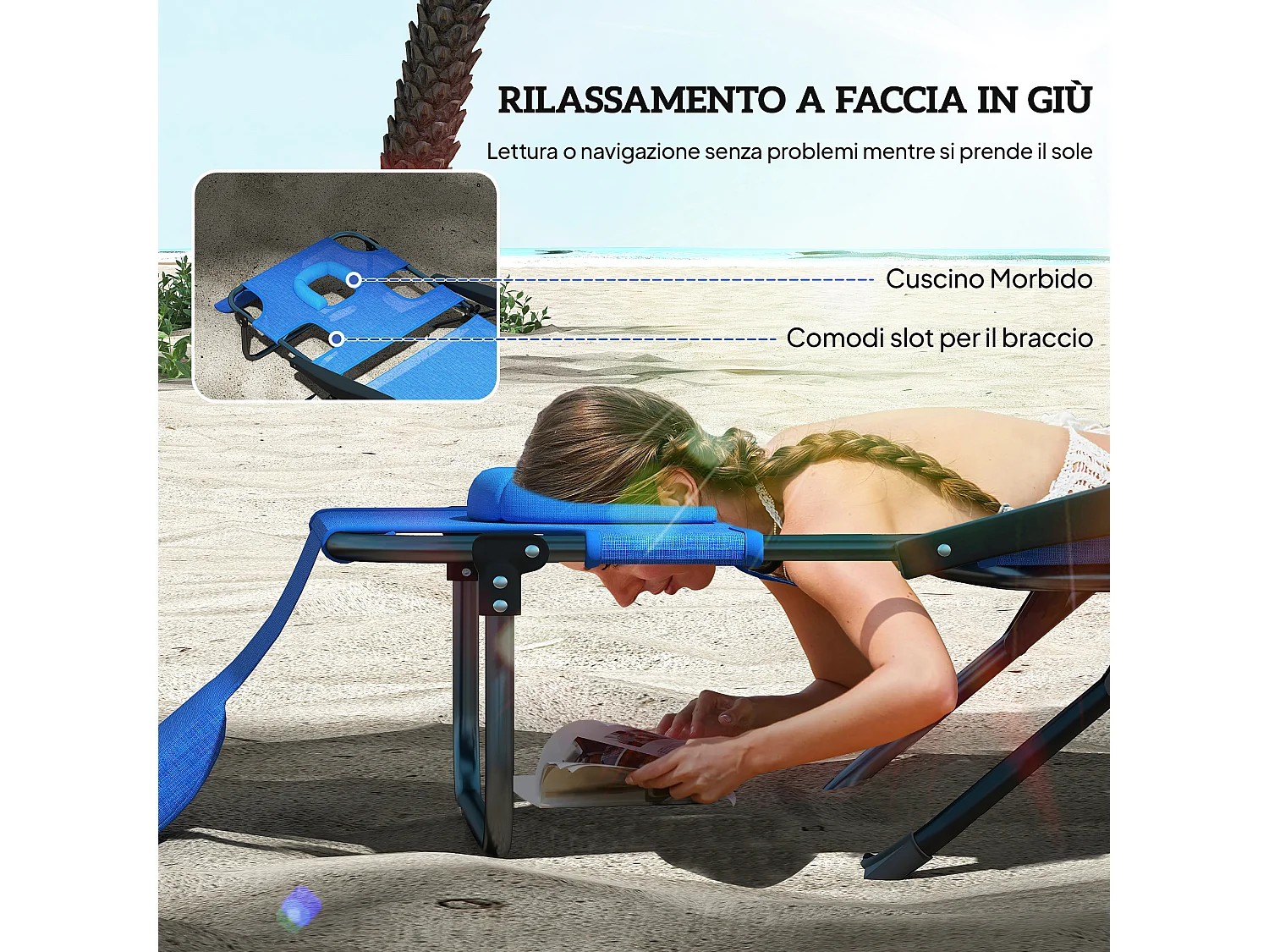 Sdraio da giardino pieghevole con schienale regolabile e foro per viso