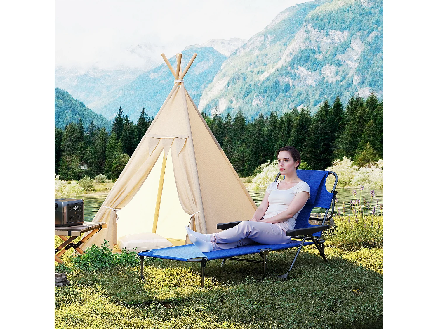 Sdraio da giardino pieghevole con schienale regolabile e foro per viso