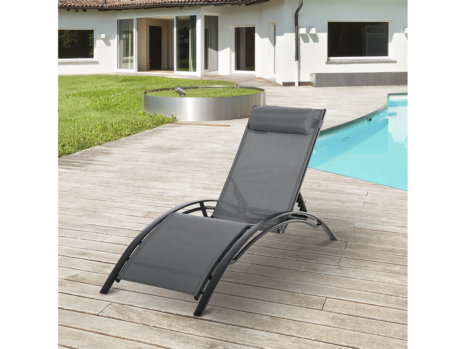 Sdraio da Giardino Reclinabile con Cuscino Rimovibile in Alluminio e Texteline