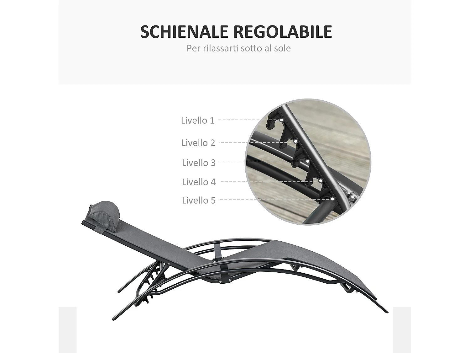 Sdraio da Giardino Reclinabile con Cuscino Rimovibile in Alluminio e Texteline