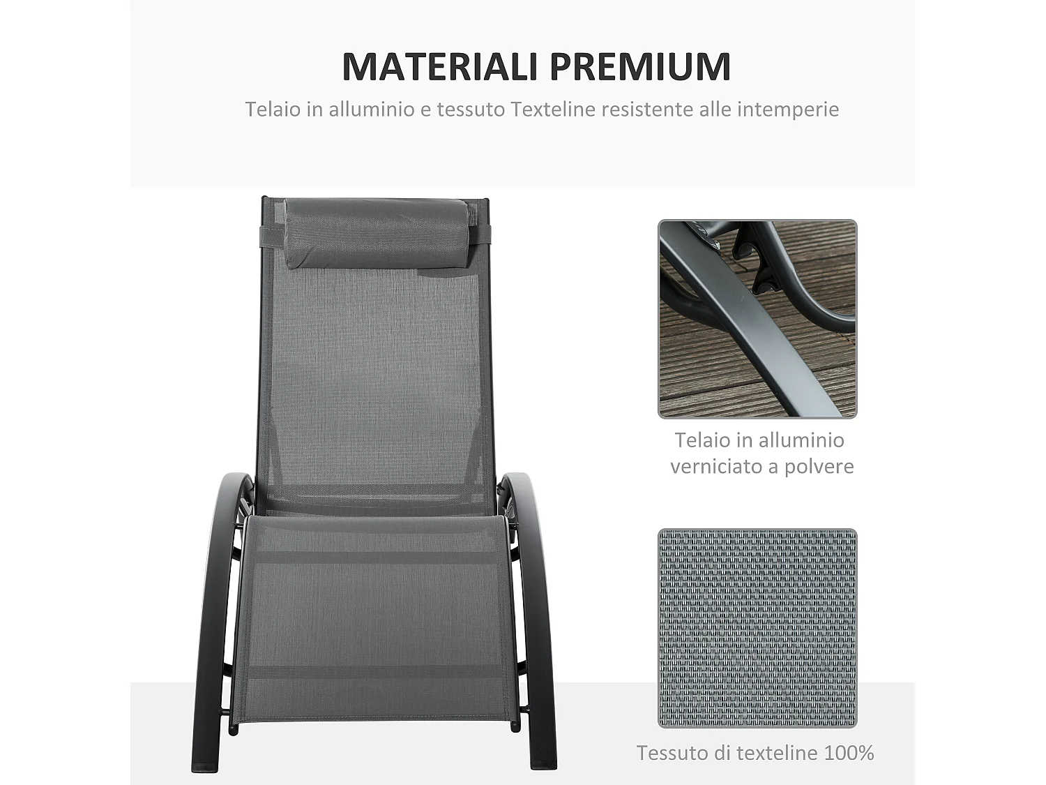 Sdraio da Giardino Reclinabile con Cuscino Rimovibile in Alluminio e Texteline