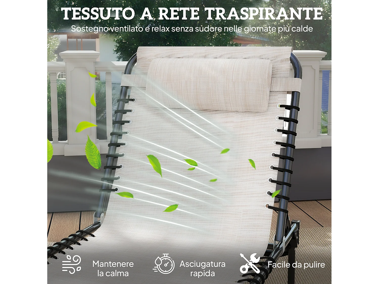 Lettino prendisole con schienale reclinabile a 4 livelli