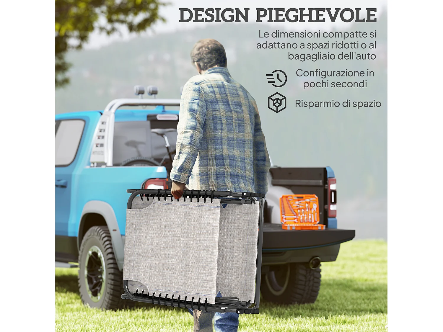 Lettino prendisole con schienale reclinabile a 4 livelli