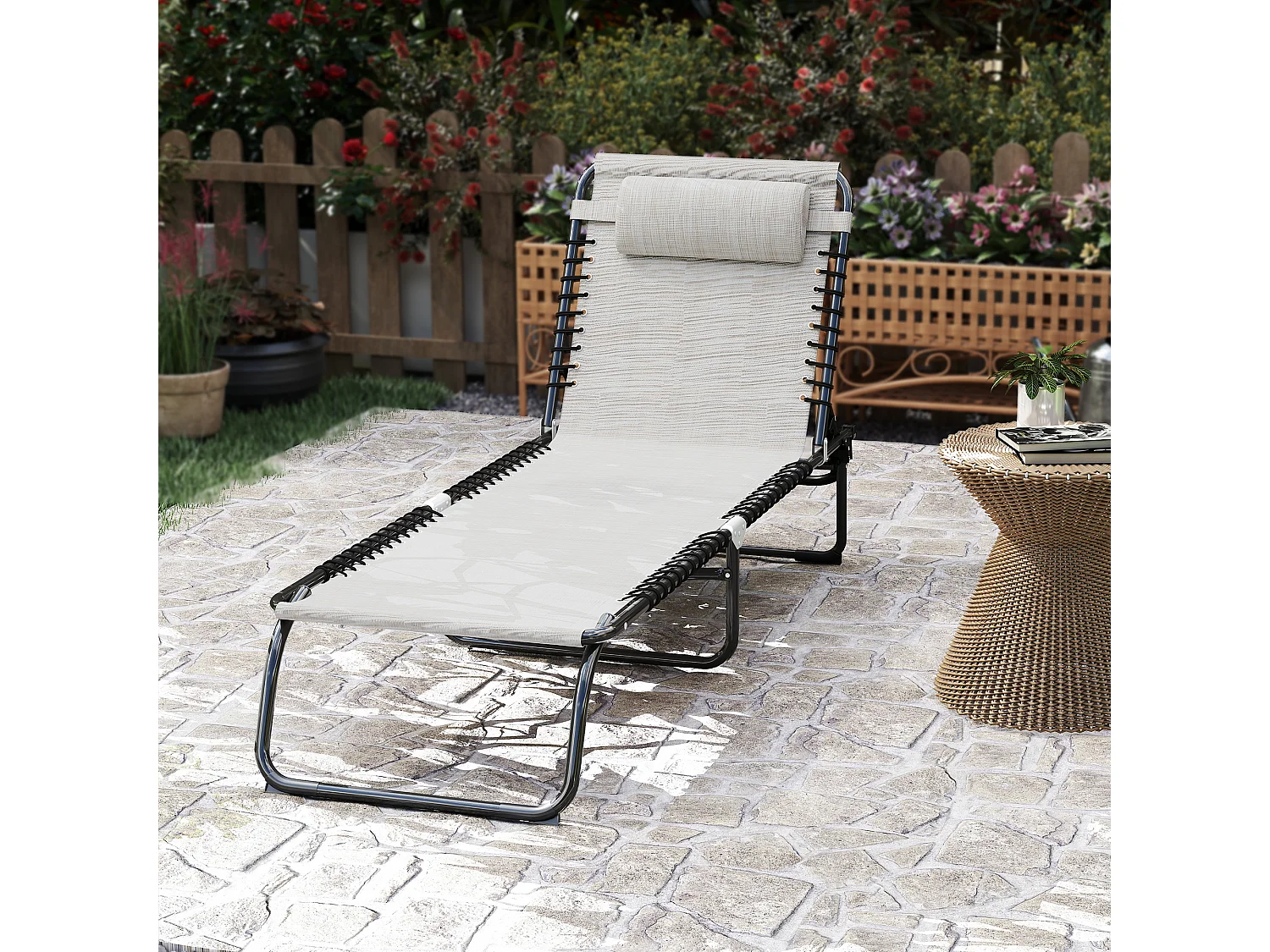 Lettino prendisole con schienale reclinabile a 4 livelli