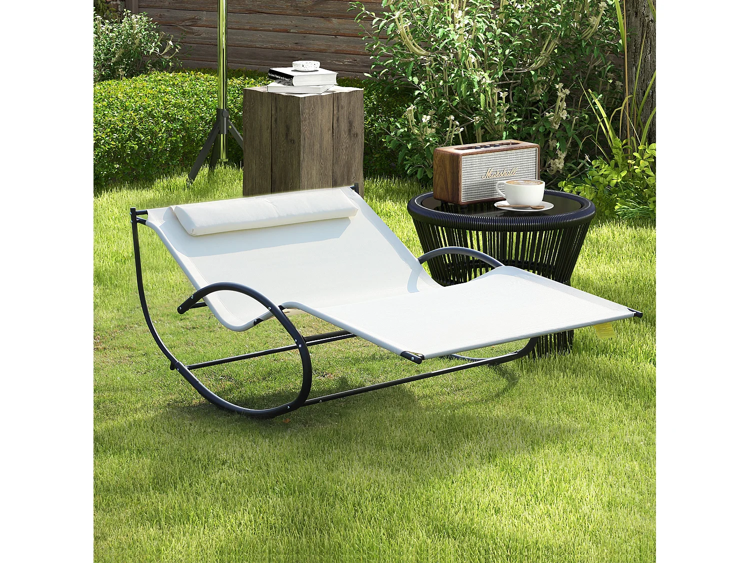 Lettino prendisole a dondolo 2 posti metallo e texteline