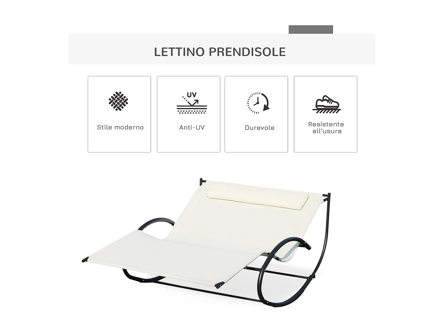Lettino prendisole a dondolo 2 posti metallo e texteline