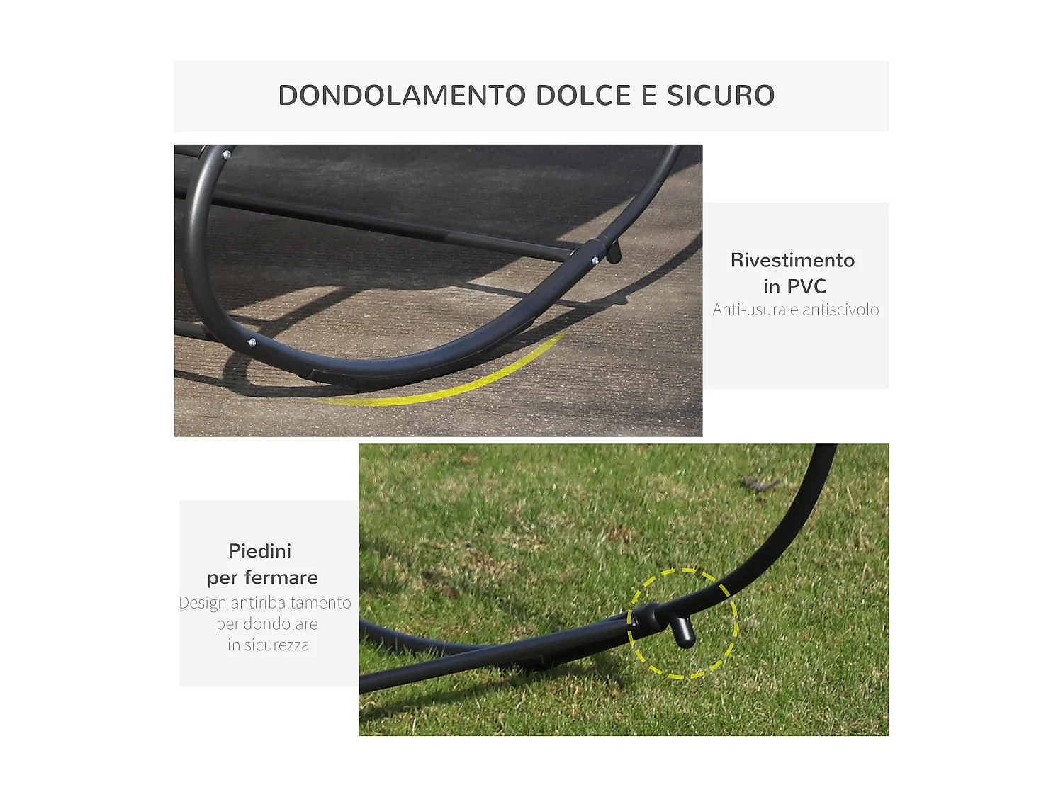 Lettino prendisole a dondolo 2 posti metallo e texteline