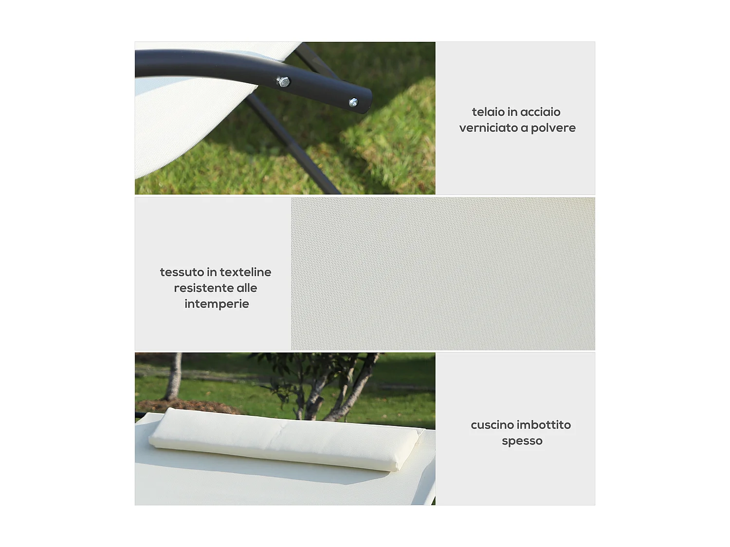 Lettino prendisole a dondolo 2 posti metallo e texteline