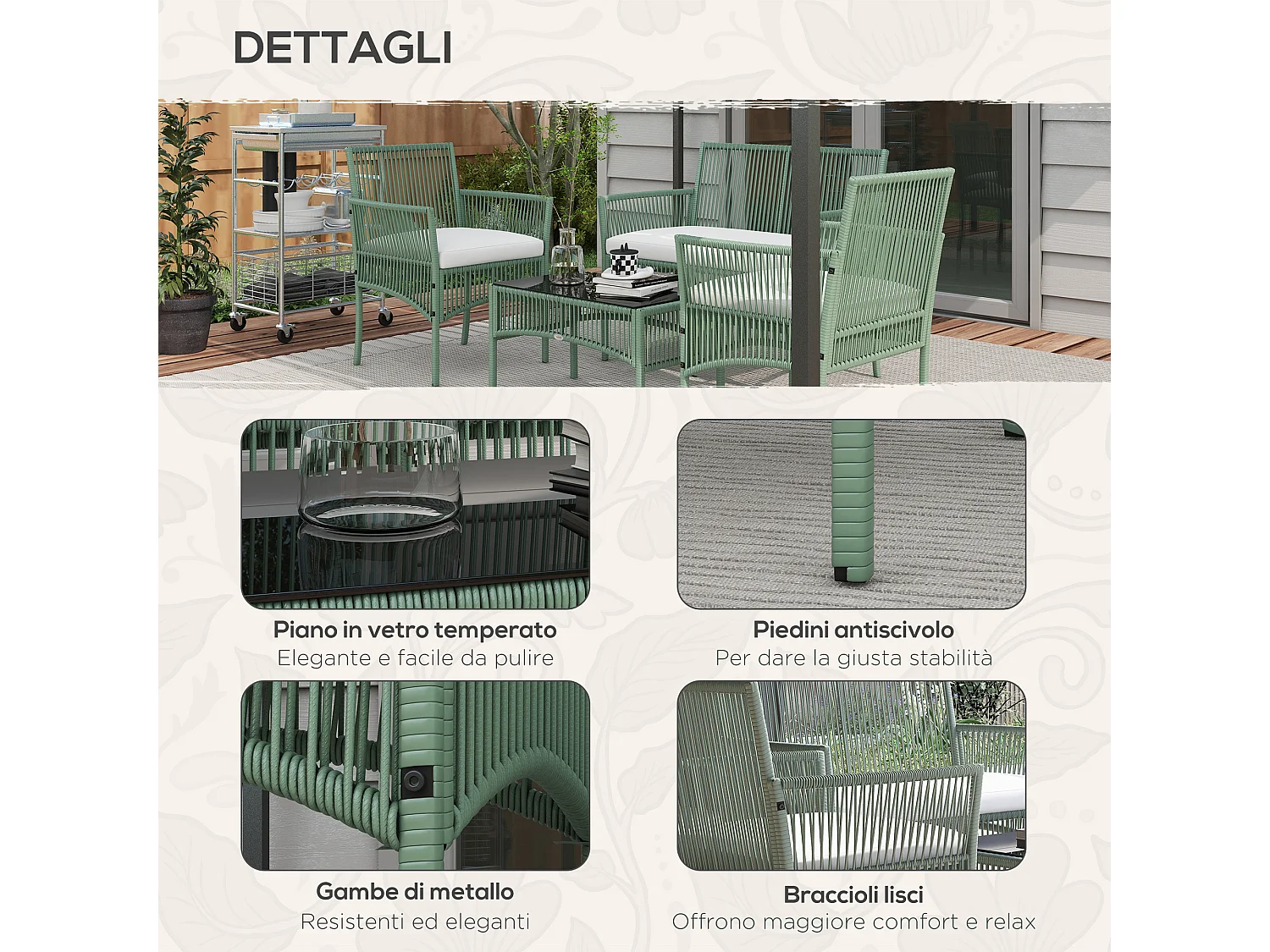 Set da giardino 4pz con poltrone divano e tavolino