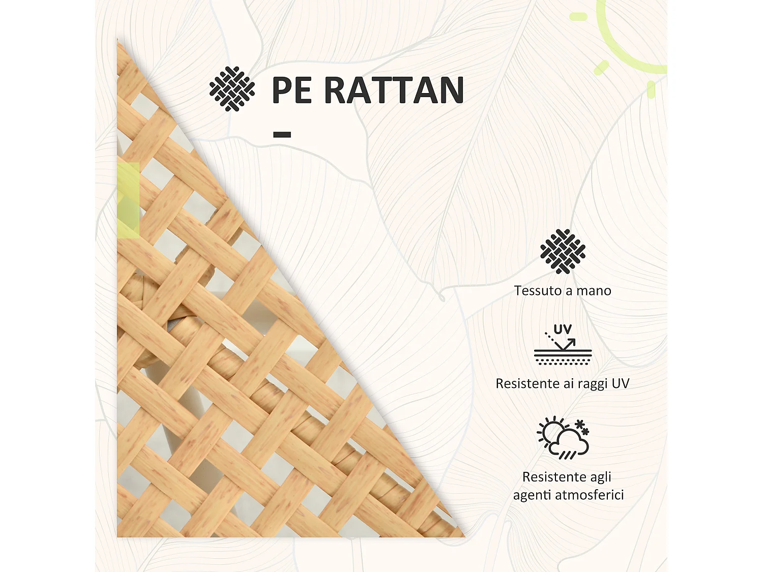 Set da giardino boho con 2 sedie con cuscini e tavolino in rattan