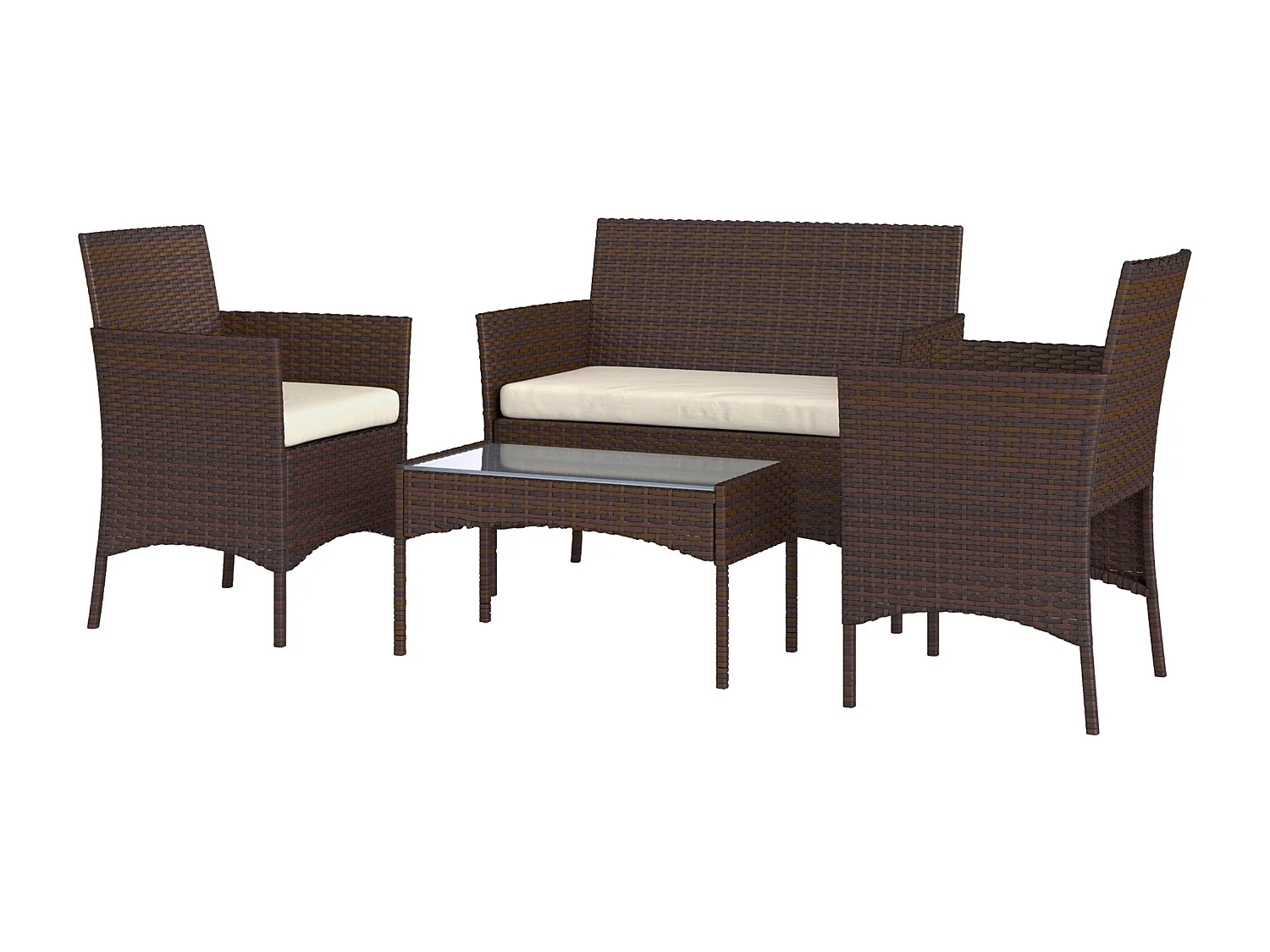 Set da giardino 4pz con divanetto 2 sedie e tavolino beige e marrone