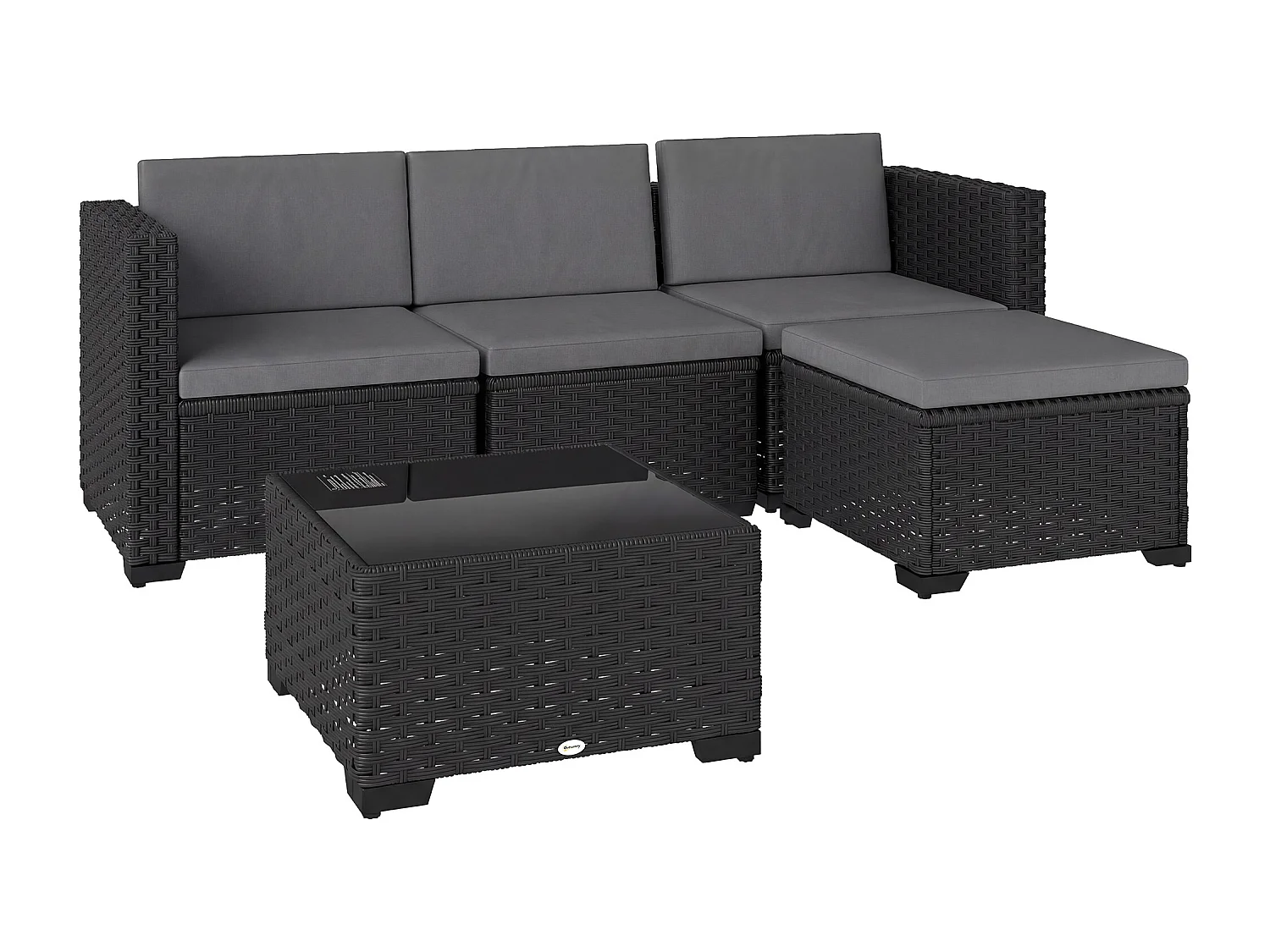 Set mobili da giardino 5 pezzi modulare in vimini grigio