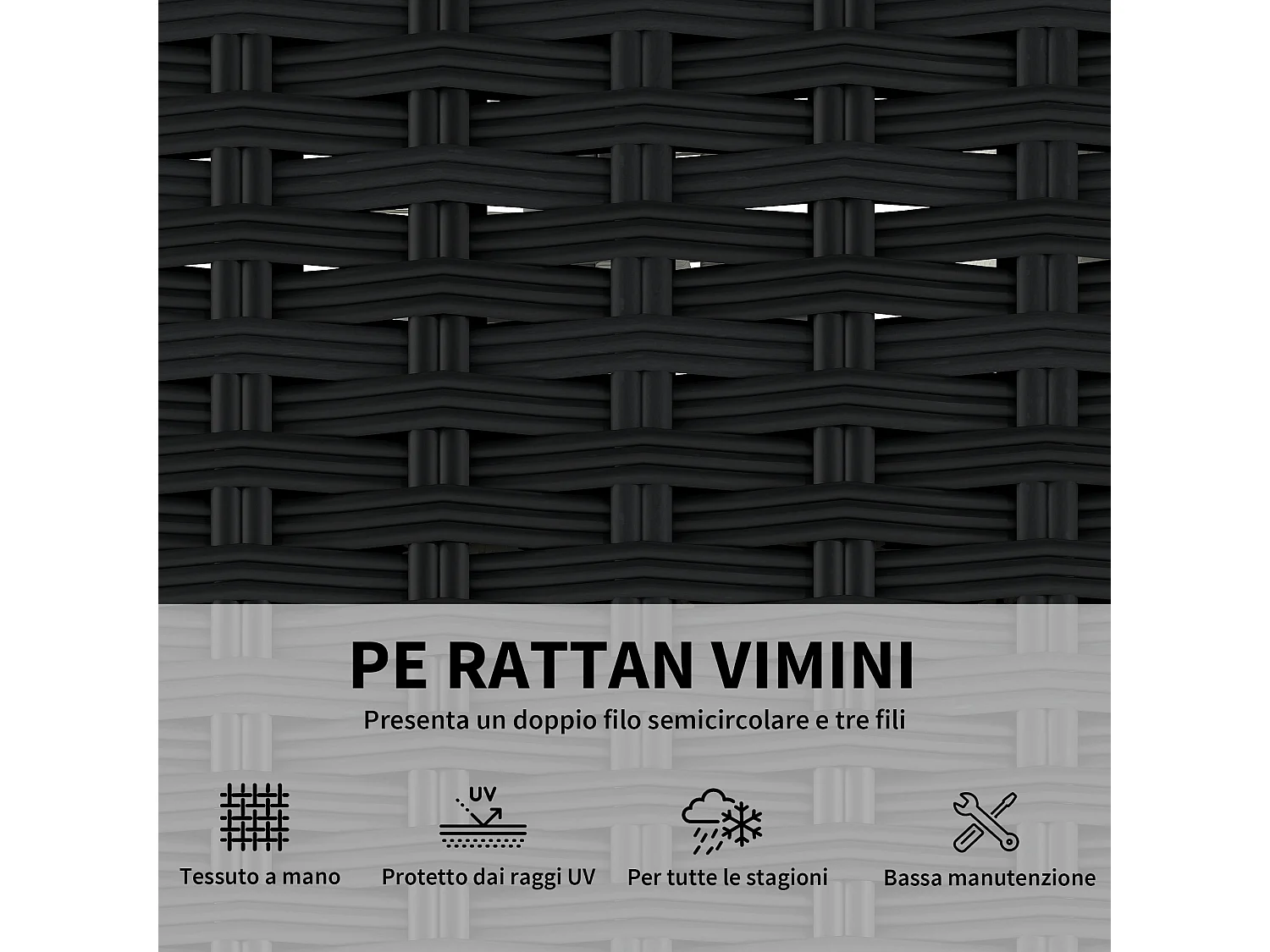 Set mobili da giardino 5 pezzi modulare in vimini grigio